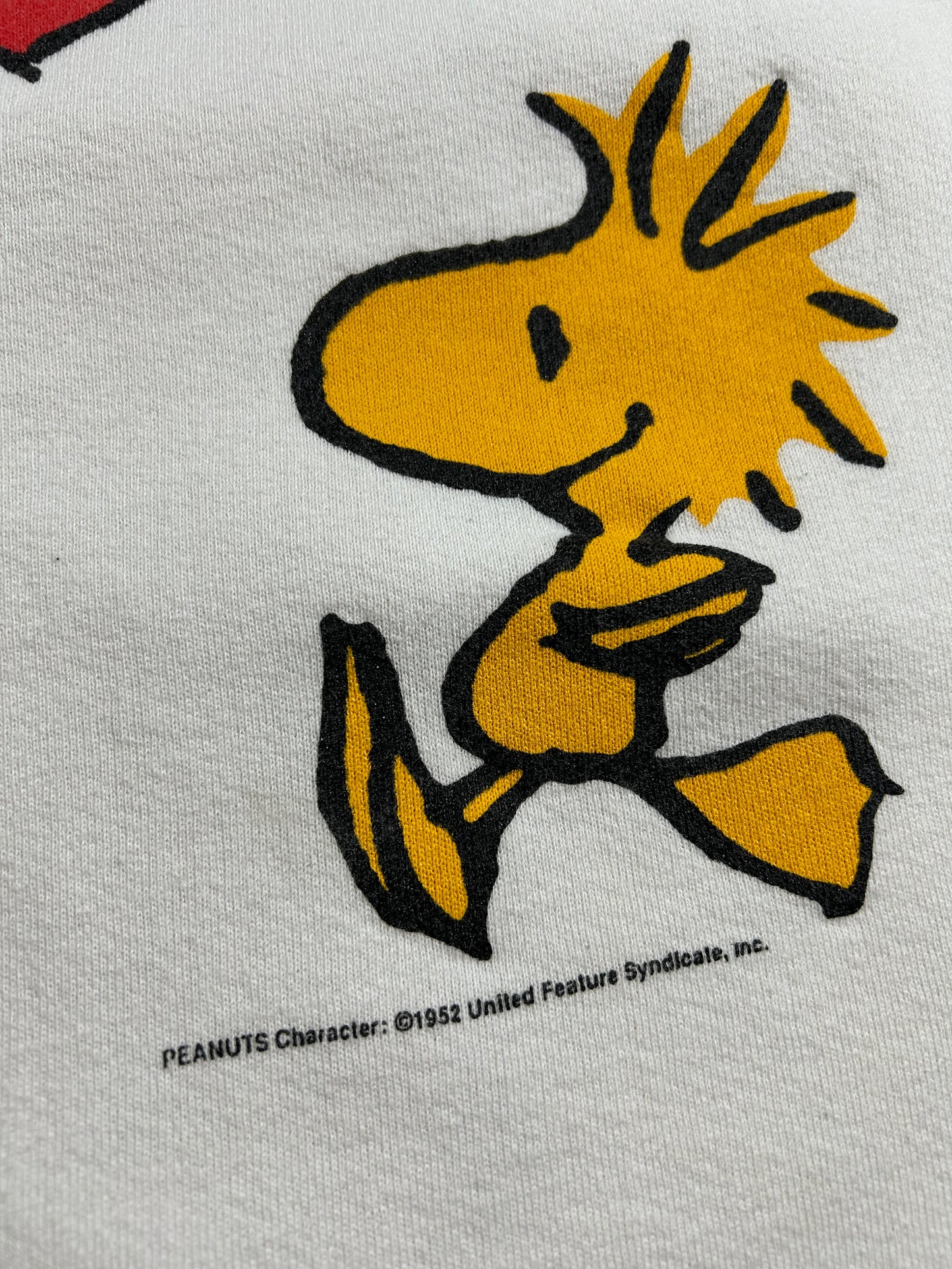 Vintage Peanuts Lucy Snoopy Kissing Woodstock Crewneck Sweatshirt 90s Large/Medium 22.5x25.75 Inches Valentines