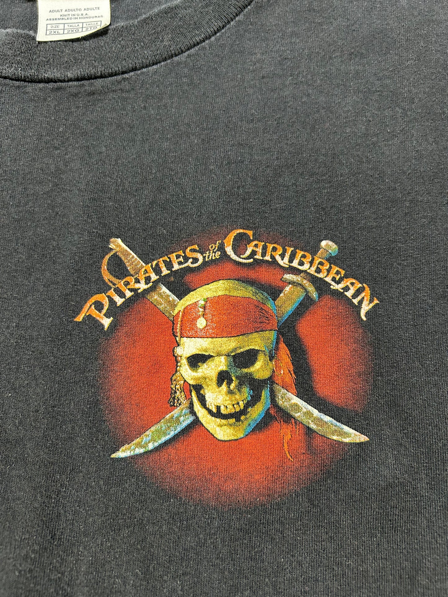 Vintage 00s Pirates of the Caribbean Movie Walt Disney World Tee 2XL 25x30.25 Inched Black