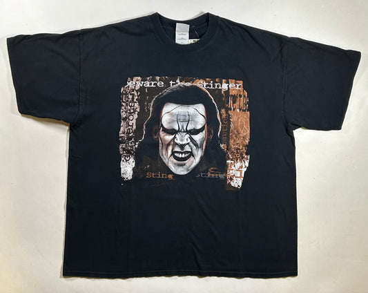 Vintage WCW Sting Wresting Tee Beware The Stinger Shirt 2XL 26.75x31.25 Inches Black As Is