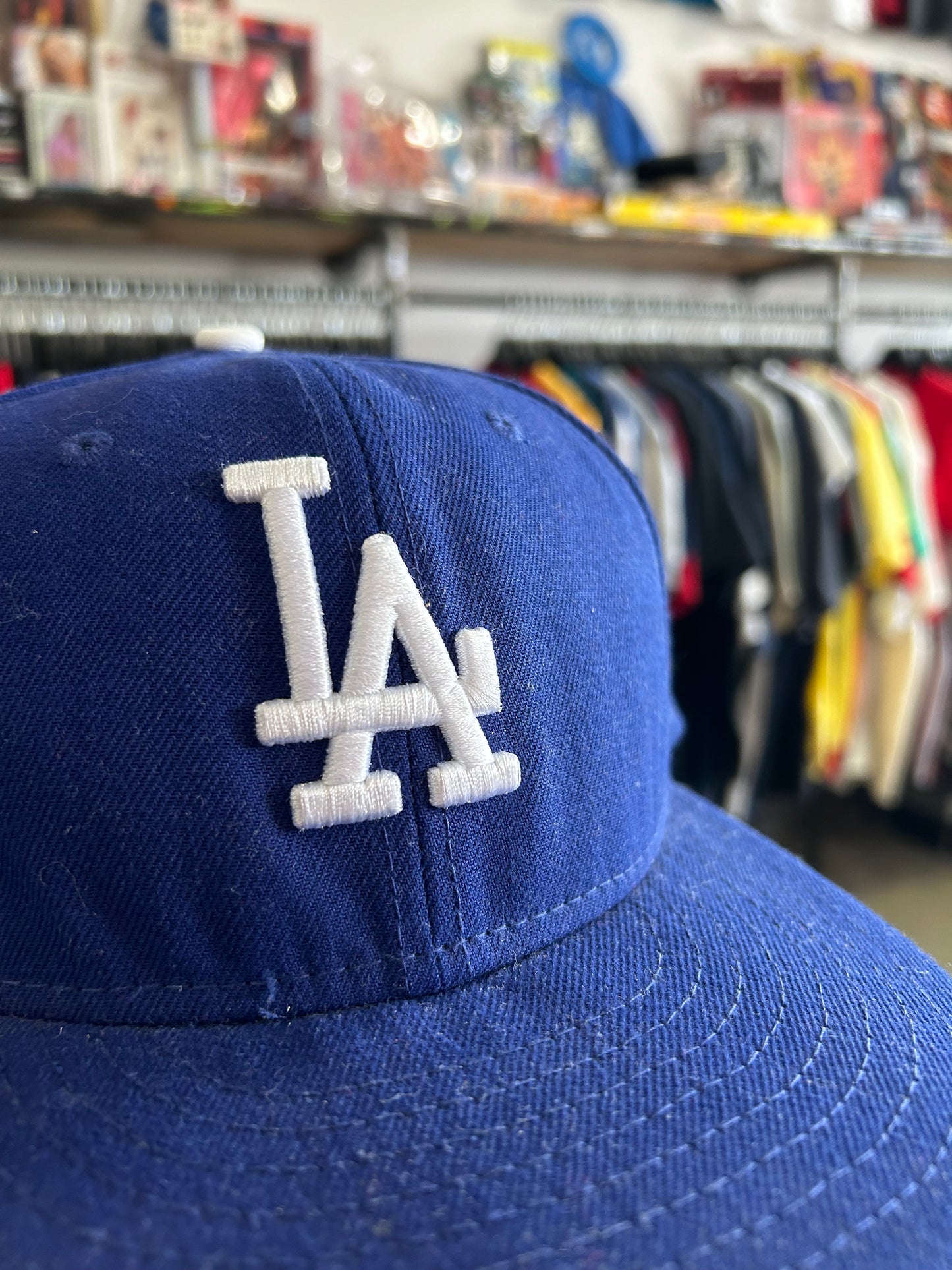 Los Angeles Dogers NewEra Hat Fitted Cap Adult Size 7 1/4 Blue LA Logo Polyester China
