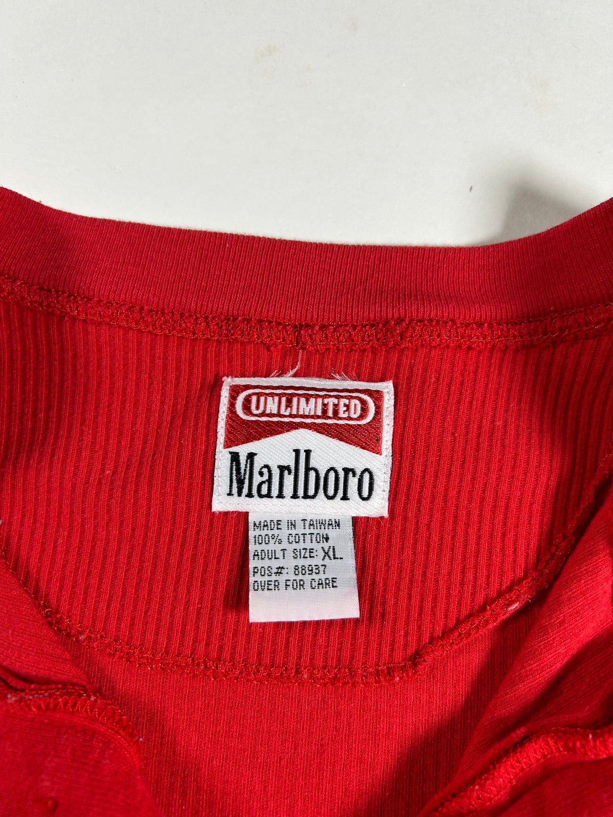 Vintage 90s Marlboro Unlimited Thermal Red Ribbed Cotton Pullover Henley XL 24.75x28.25 Inches