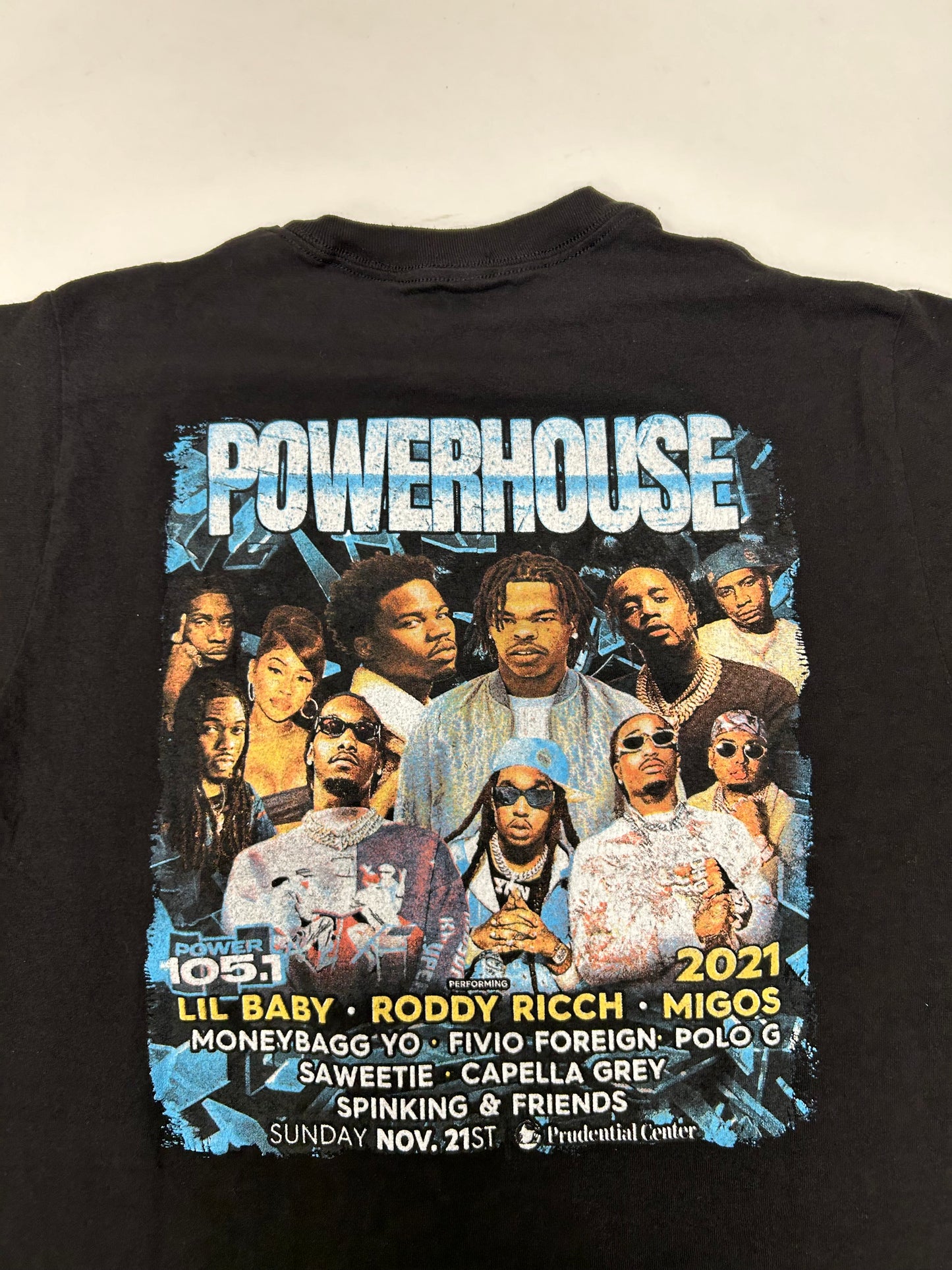 Power House 105.1 FM Concert T-Shirt 2021 Migos Lil Baby Roddy Rich Parking Lot Tee Medium 19.5x26.75 Inches As Is