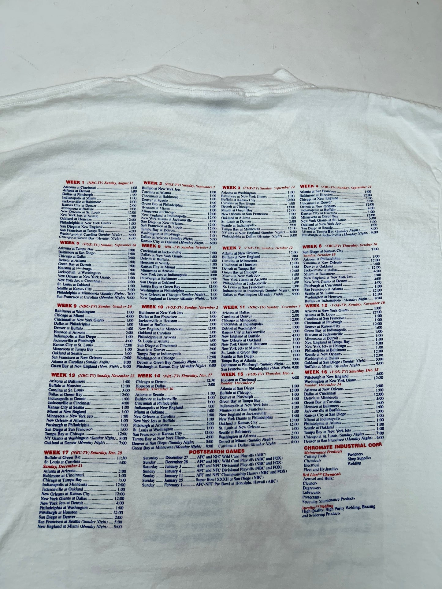 Vintage 1997 NFL Monday Night Football Kickoff Promo Tee XL