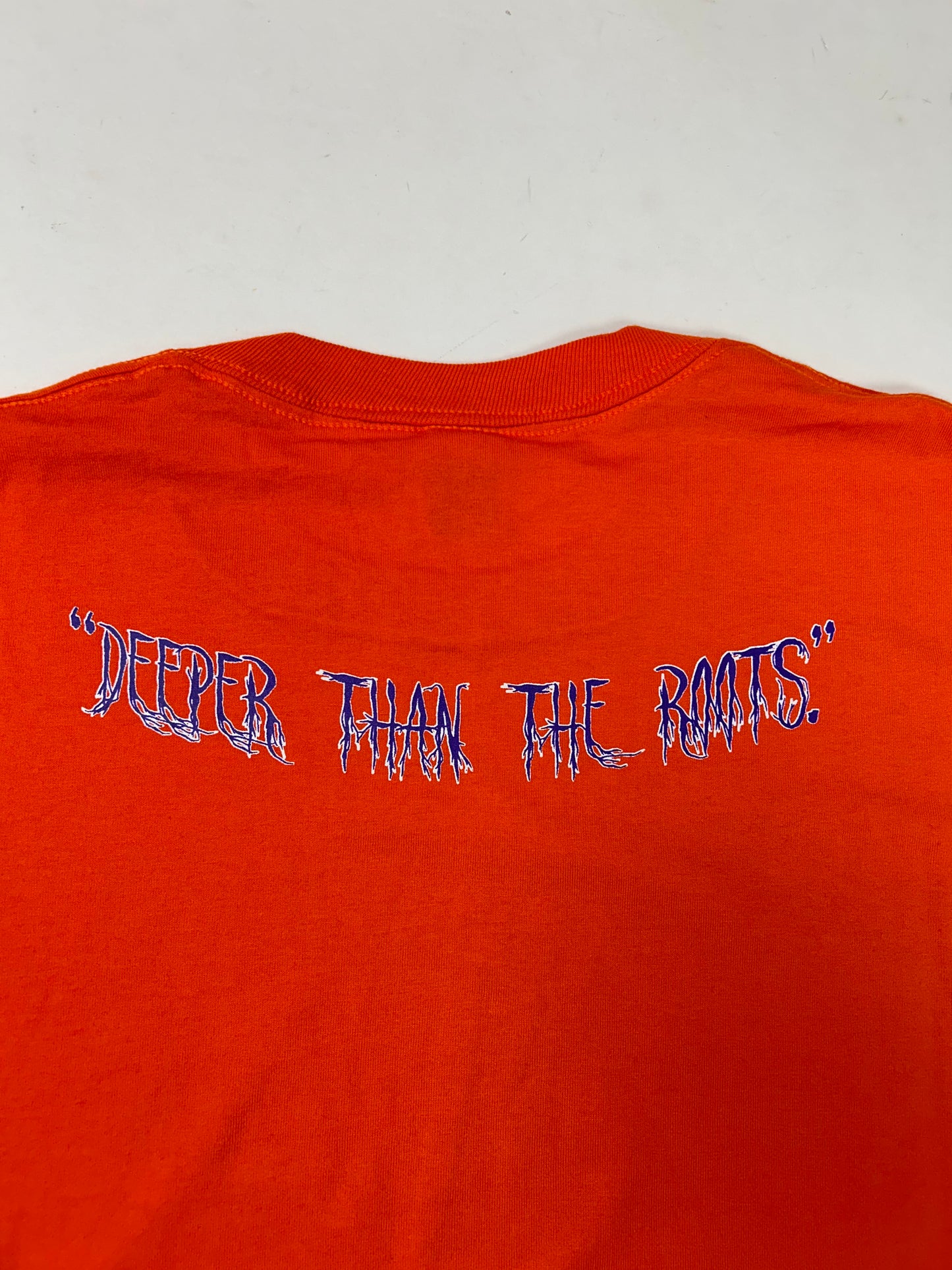 Edgewood NJ first edition “Deeper Than The Roots.” Tee 2XL 
26.25x32.5 Inches Jerzees Tag 50/50 Blend USA Orange