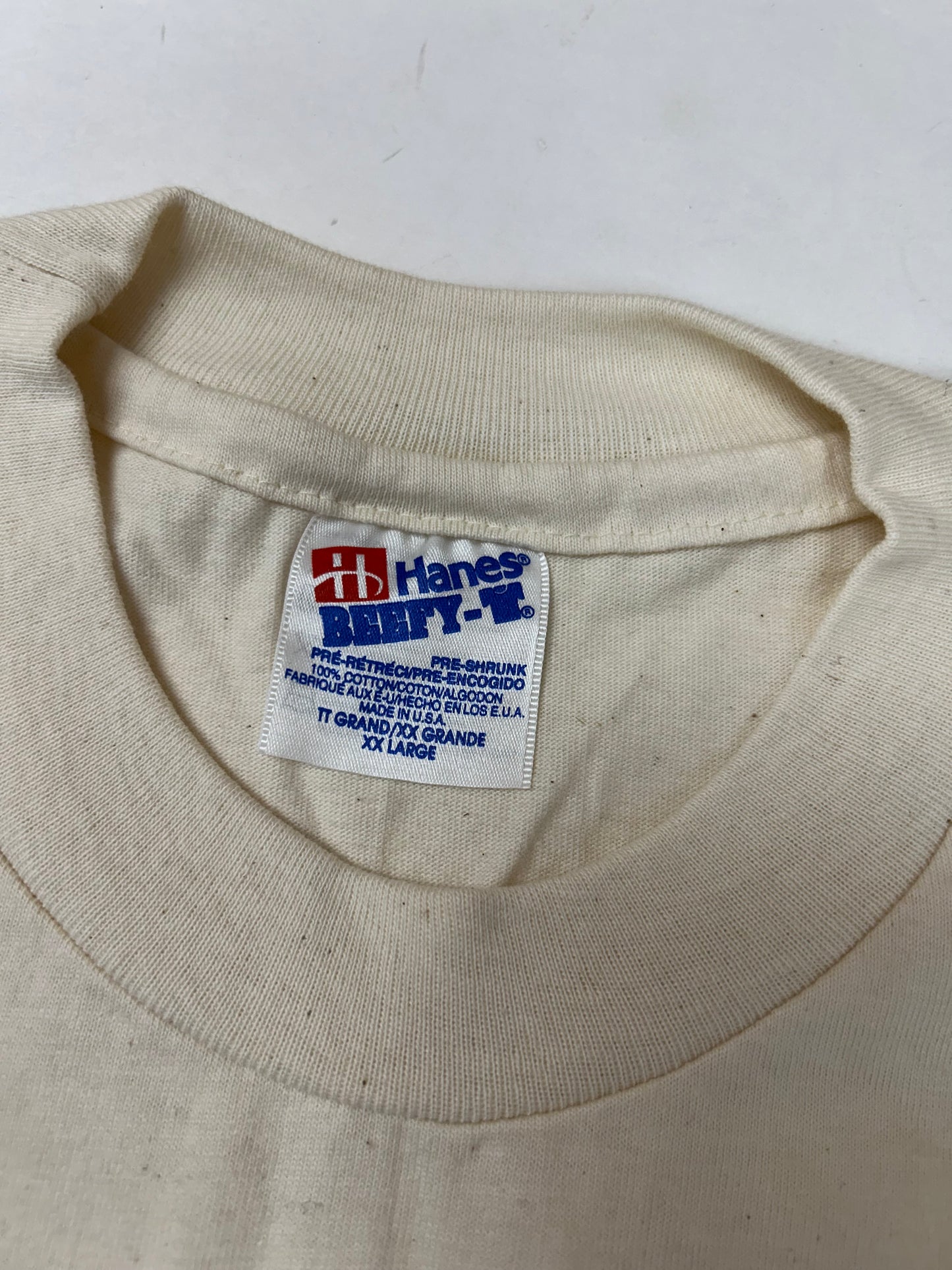 Edgewood NJ first edition “Deeper Than The Roots.” Tee 2XL 90s Hanes Beefy-T USA 100% Cotton Light Tan