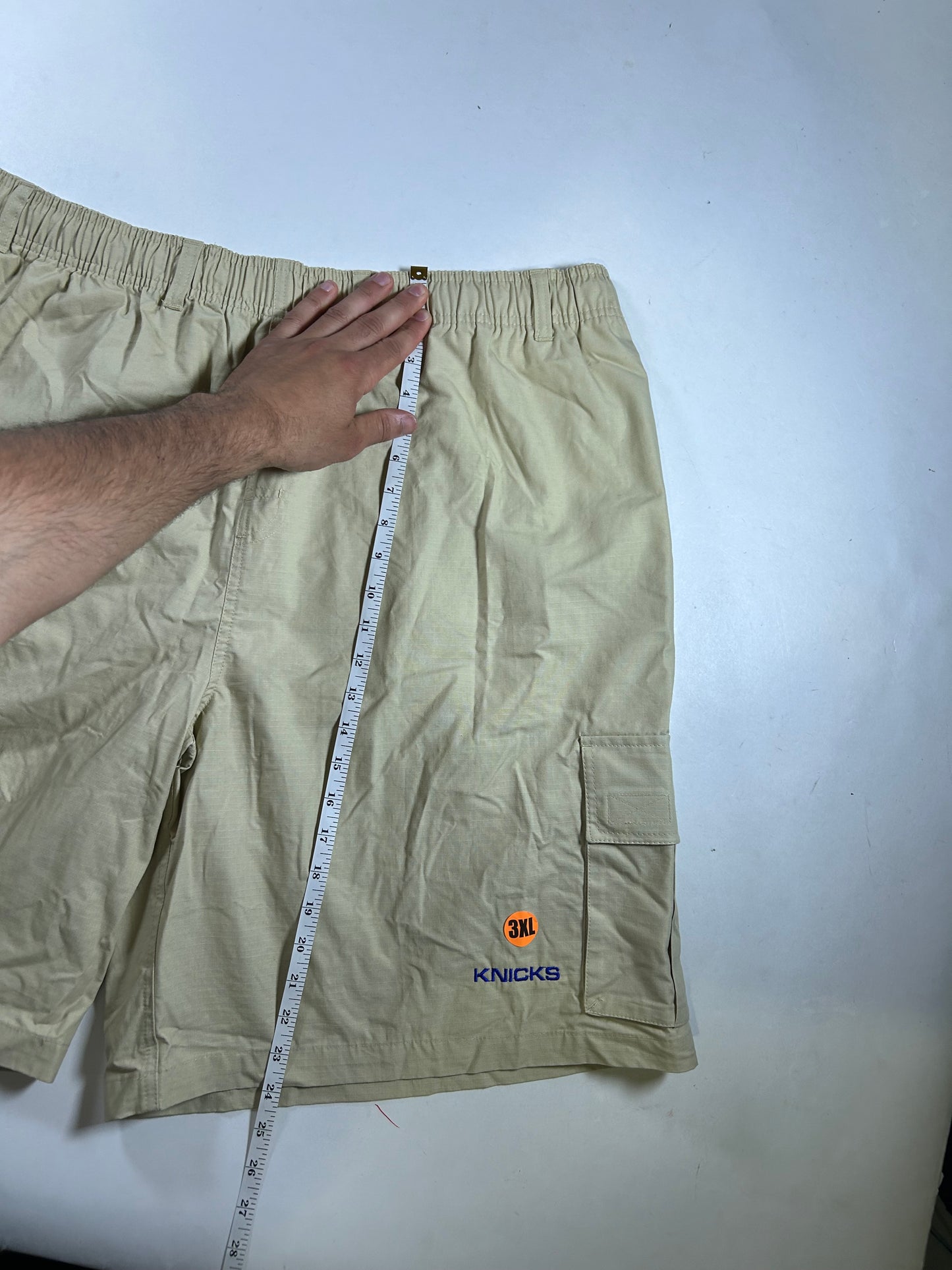 Adidas New York Knicks Shorts Cargo NBA Tan Has Sticker 3XL 21.5x24.5 Inches