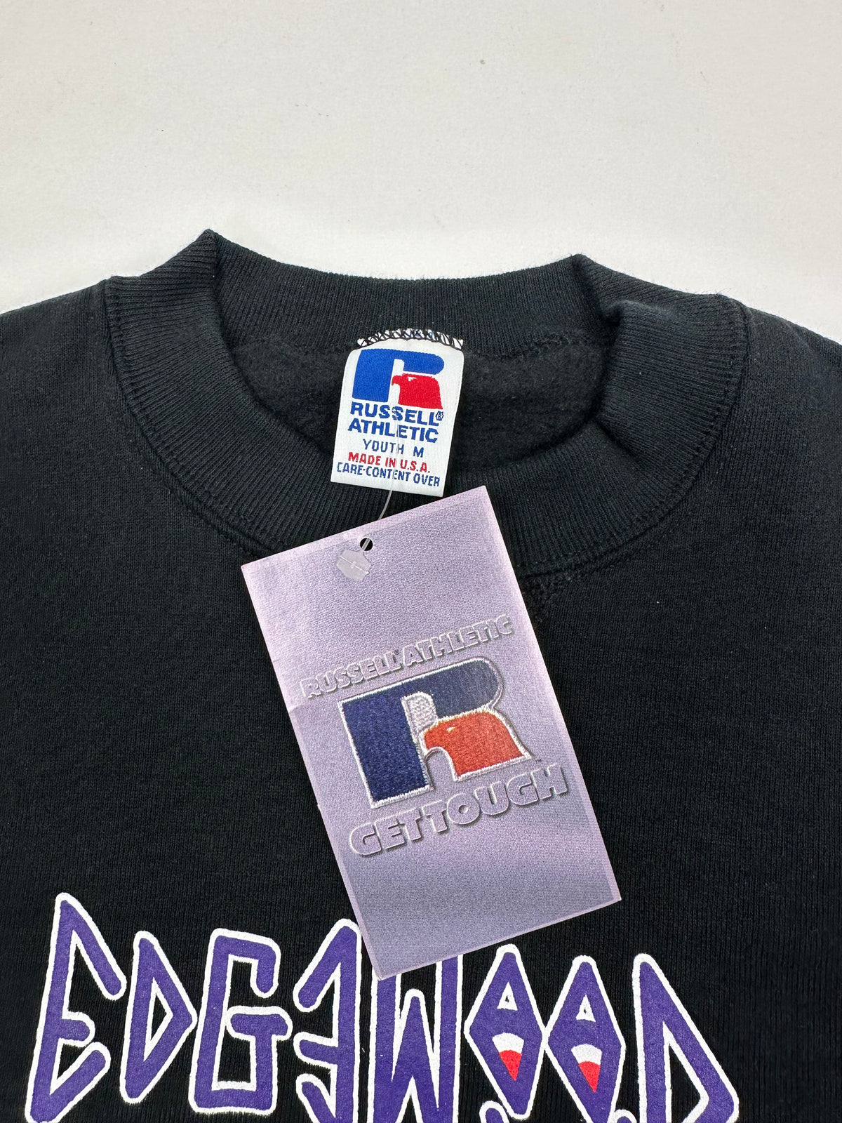 Edgewood NJ “Deeper Than The Roots.” First Edition Crewneck Sweatshirt Tagged Youth Medium 90s Russell Athletic 50/50 Blend Made In USA DS Black 19.5x23.5