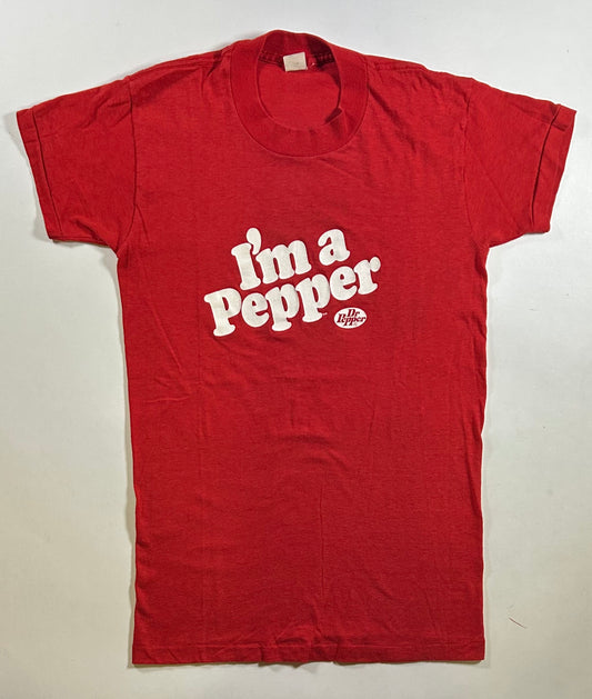 Vintage I'm A Pepper Slogan Dr Pepper Soda Pop Promo Graphic T-Shirt 16.5x26.5 Inches Red
