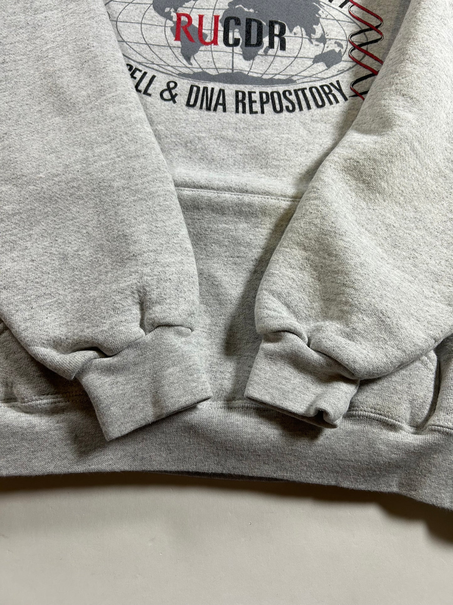 Vintage Rutgers University Cell & DNA Repository College Hooded Sweatshirt Medium/Large Fit 23.5x25.25 Inches Gray