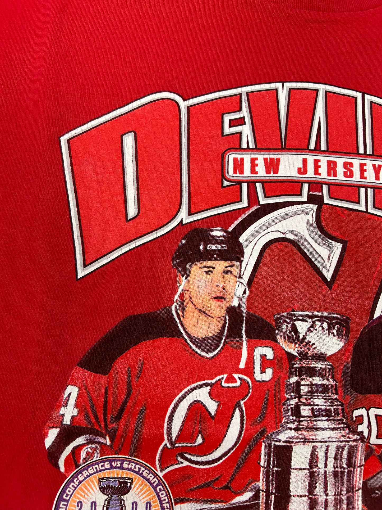 Vintage New Jersey Devils 2000 Stanley Cup Champions Tee Stevens & Brodeur 2XL 25.5x29.5 Inches