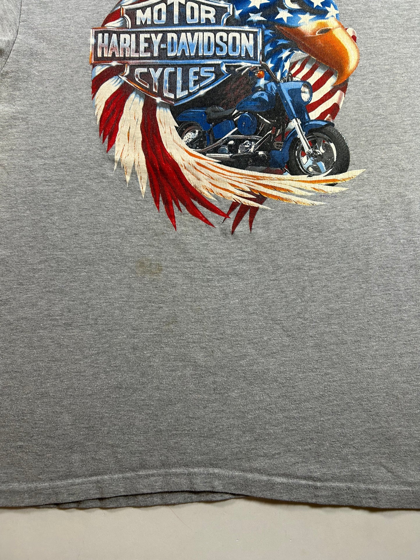 Vintage 2000s Harley Davidson Motorcycles Kosco Kinnelon, NJ American Eagle Tee Large 21.5x29 Inches V-Neck Cut As Is Has Mark