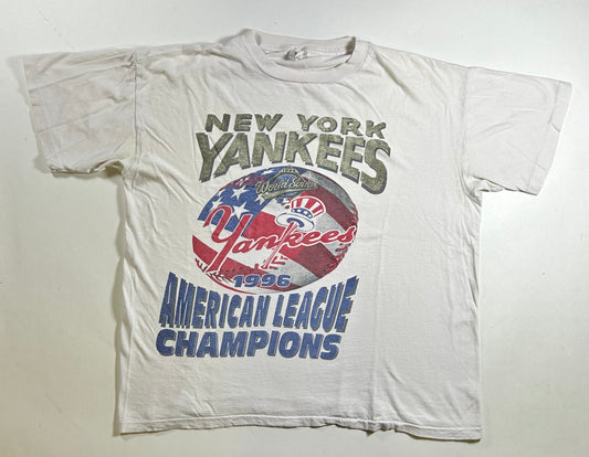 Vintage New York Yankees 1996 American League Champions WS Tee L/XL Boxy Fit 24x26.5 Inches