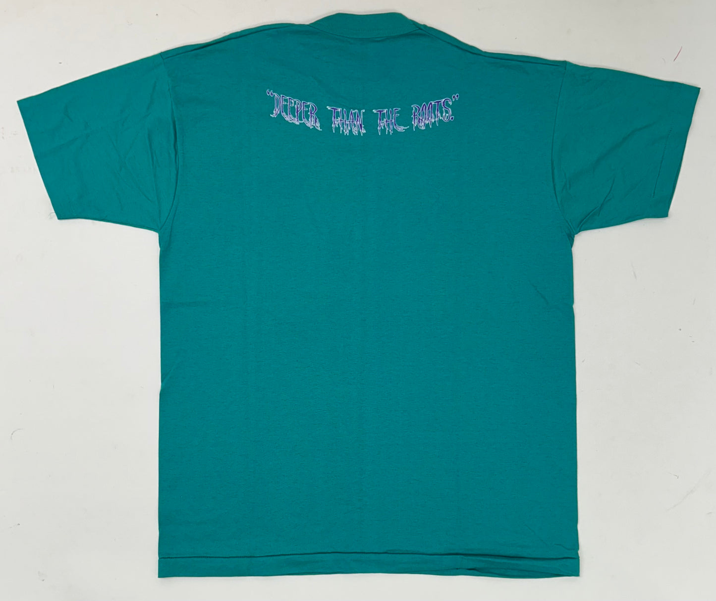 Edgewood NJ first edition “Deeper Than The Roots.” Tee XL 23.5x31.25 Inches FOTL BEST 50/50 Blend USA Aqua Green/Blueish Color