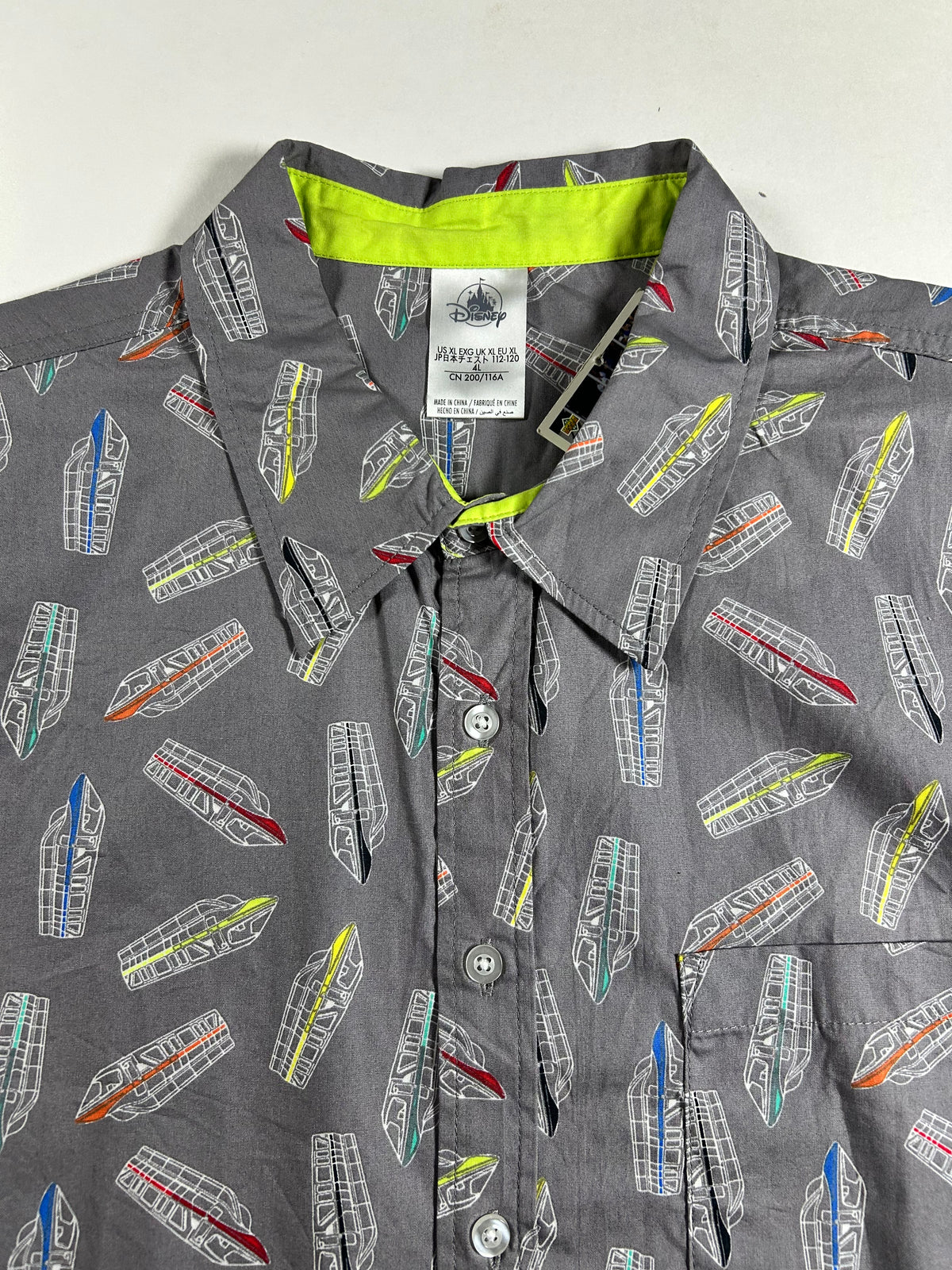 Disney Parks Men's Monorail Trains All Over Button Down Short Sleeve Shirt XL 25.5x30.5 Inches.