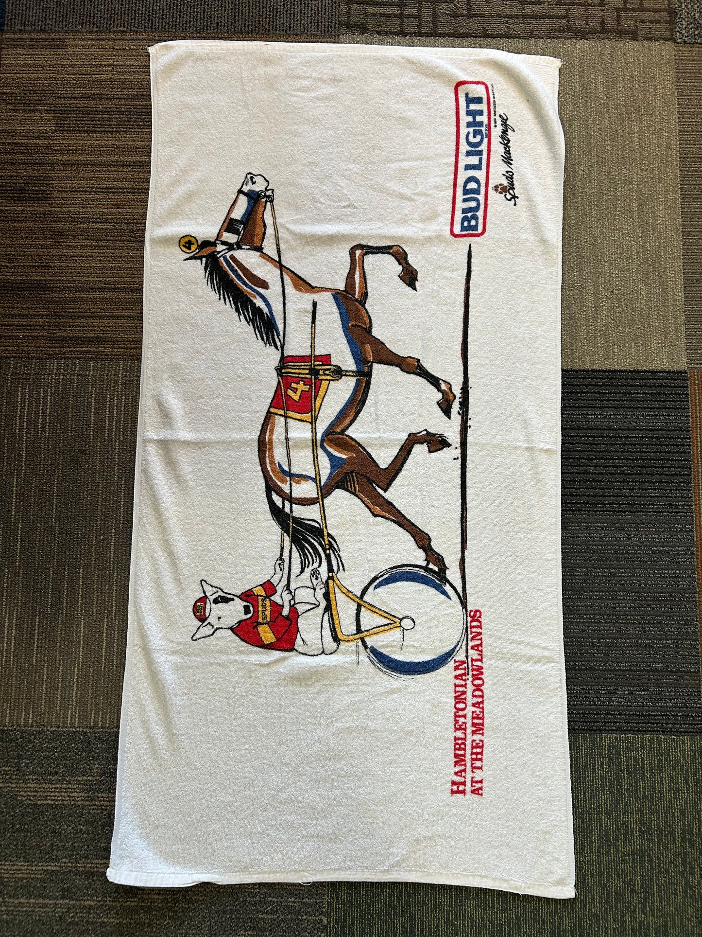 Vintage 1989 Meadowlands Bud light Beach/Pool Towel 100% Cotton About 29x56.25 Inches