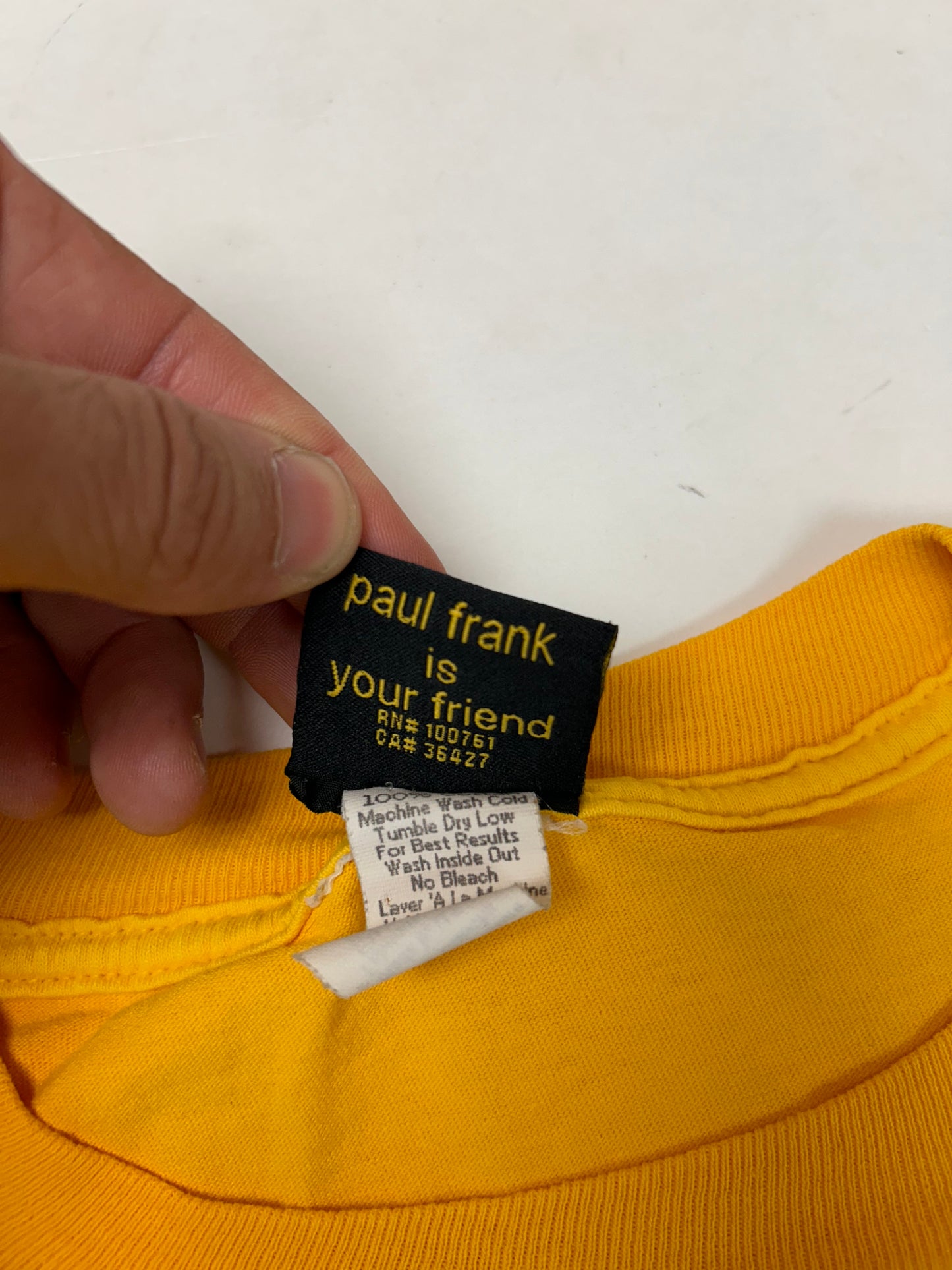 Vintage Paul Frank Skateboarding Sequence Skate Tee Yellow L/XL 24.5x28.25 Inches As Is Worn