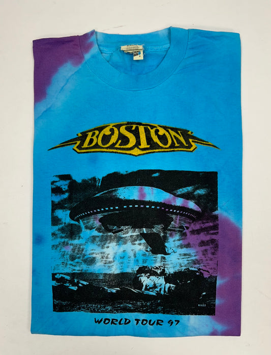 Vintage 1997 Boston World Tour Band Music Tie-Dye Parking Lot Tee XL 23.5x29.75 Inches