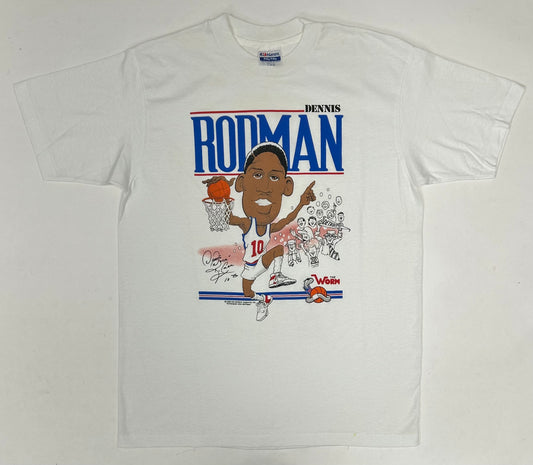 Vintage 1989 Dennis Rodman Caricature The Worm Detroit Pistons NBA Tee Large 21.25x29.25 Inches