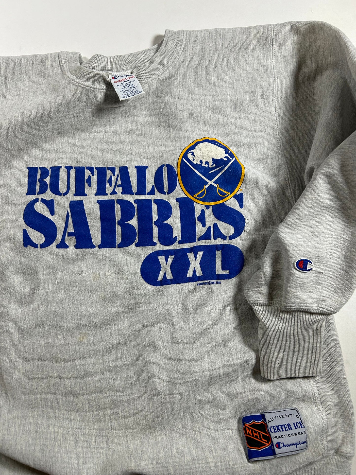 Vintage Buffalo Sabres NHL Champion Reverse Weave Crewneck Sweatshirt 21.75x27.5 Inches Mediumish/Smallish Fit As Is Has Wear