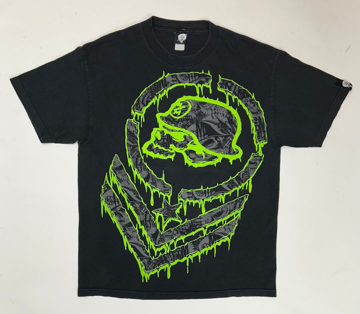 Vintage 2000s Metal Mulisha Skull Sergeant Motocross Dirt Biking Shirt Large 22x29.5 As Is Black/Green