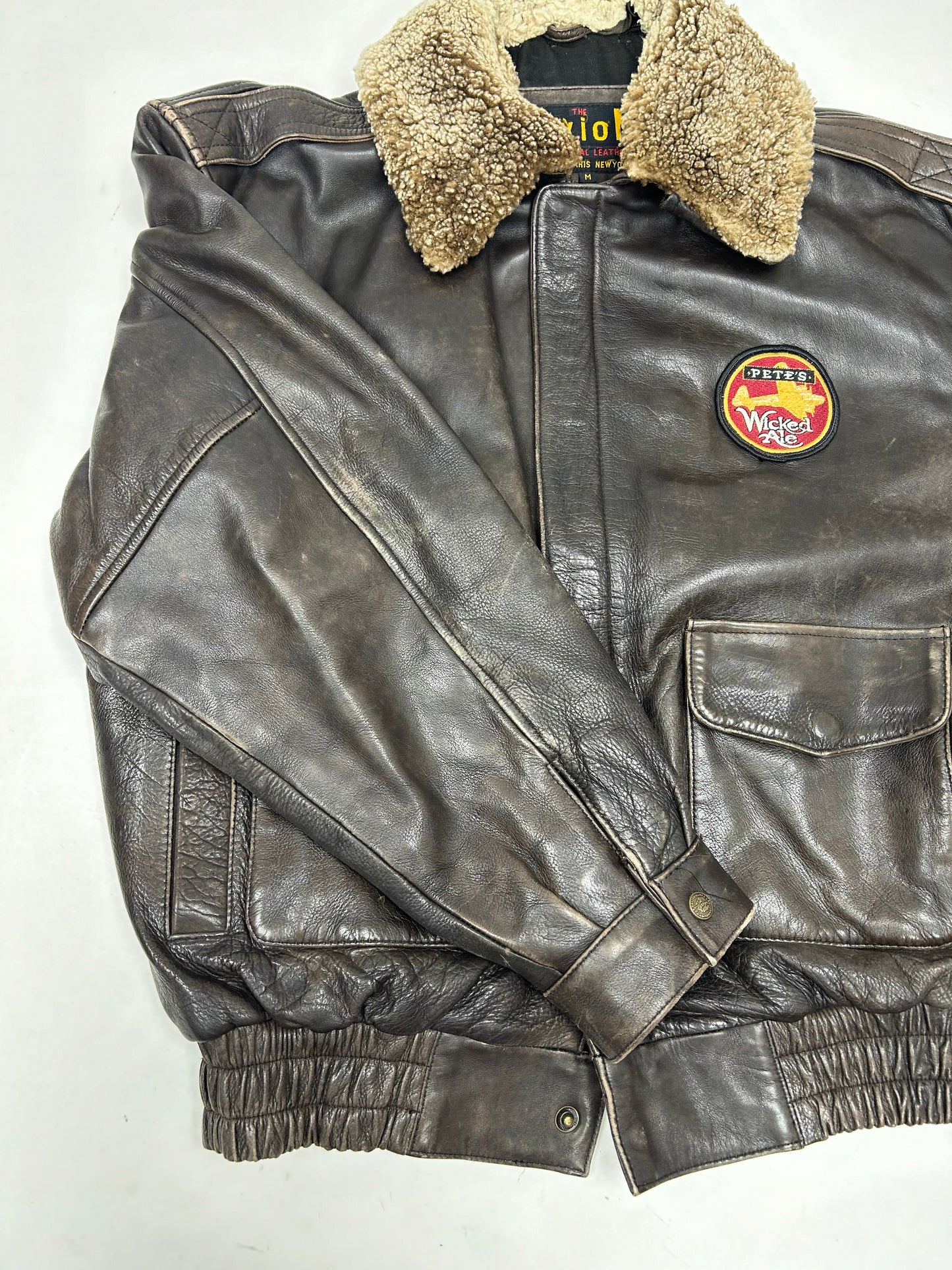 Vintage 90s The Axiom Traditional Leather Pete’s Wicked Ale Leather Jacket Beer Brewery Medium 25x28 Inches