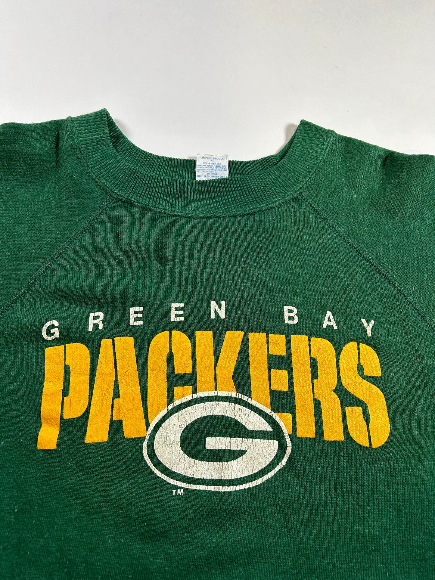 Vintage Green Bay Packers Champion Raglan Crewneck Sweatshirt 20.5x23.75 Inches XS/S 20.5x23.75 Inches