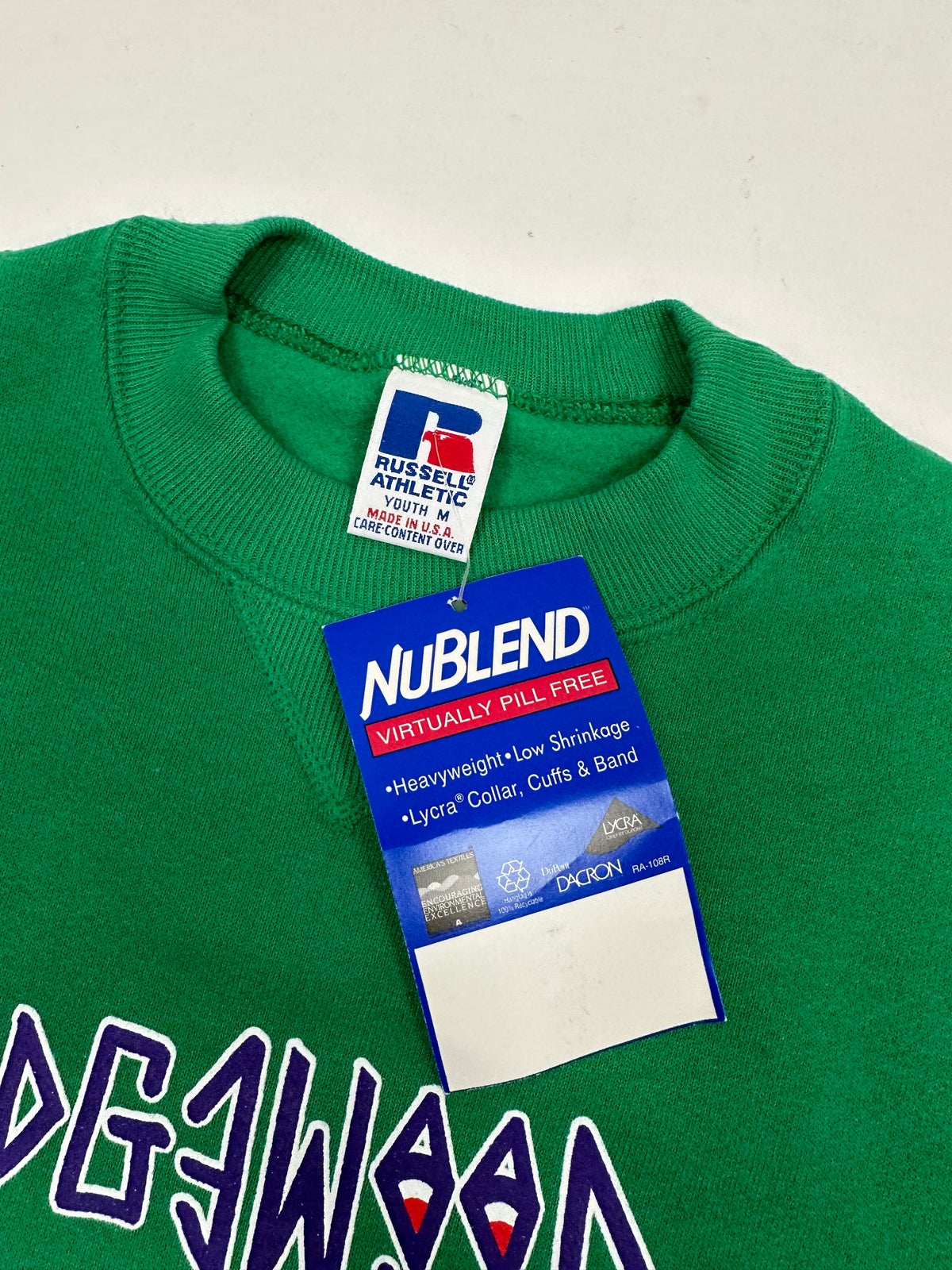 Edgewood NJ “Deeper Than The Roots.” First Edition Crewneck Sweatshirt Tagged Youth Medium 90s Russell Athletic 50/50 Blend Made In USA DS Kelley Green 20x24
