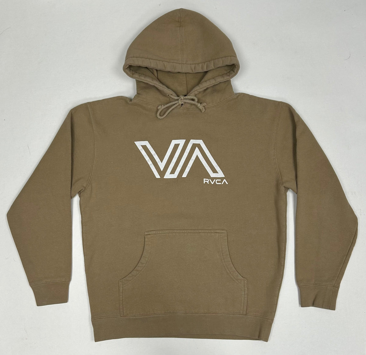 RVCA VA Hoodie Sweatshirt Hooded Tan Medium 22.75x26.25 Inches