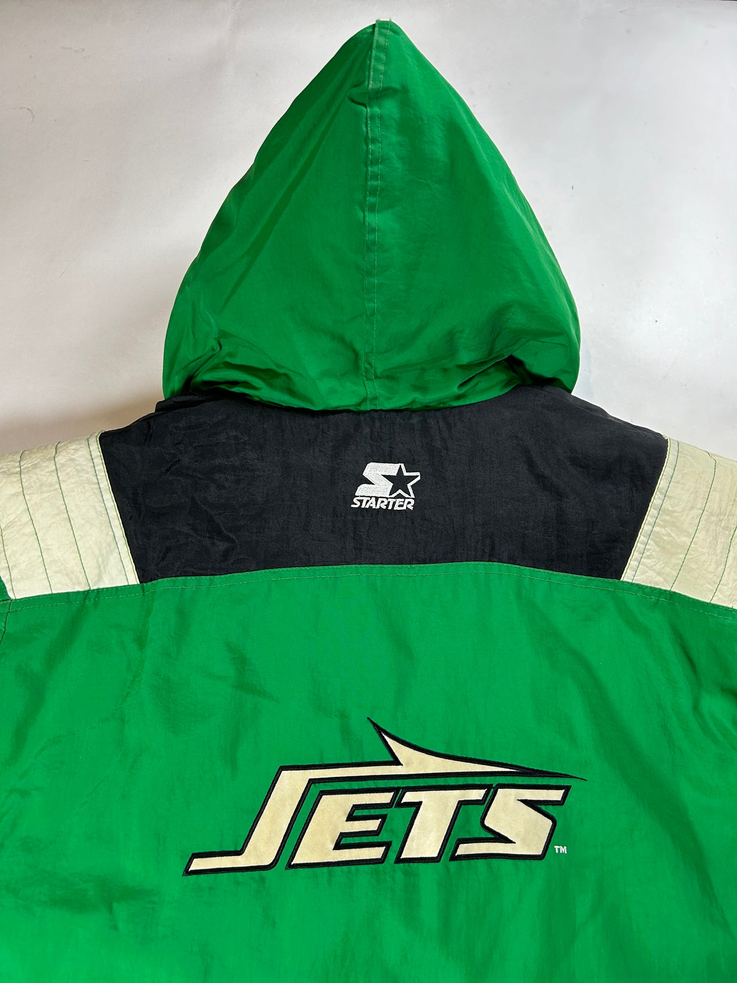 Vintage 90s Starter Authentic Pro Line New York Jets NFL Pouch Pullover Puffer Jacket XL 25.5x29.25 Inches