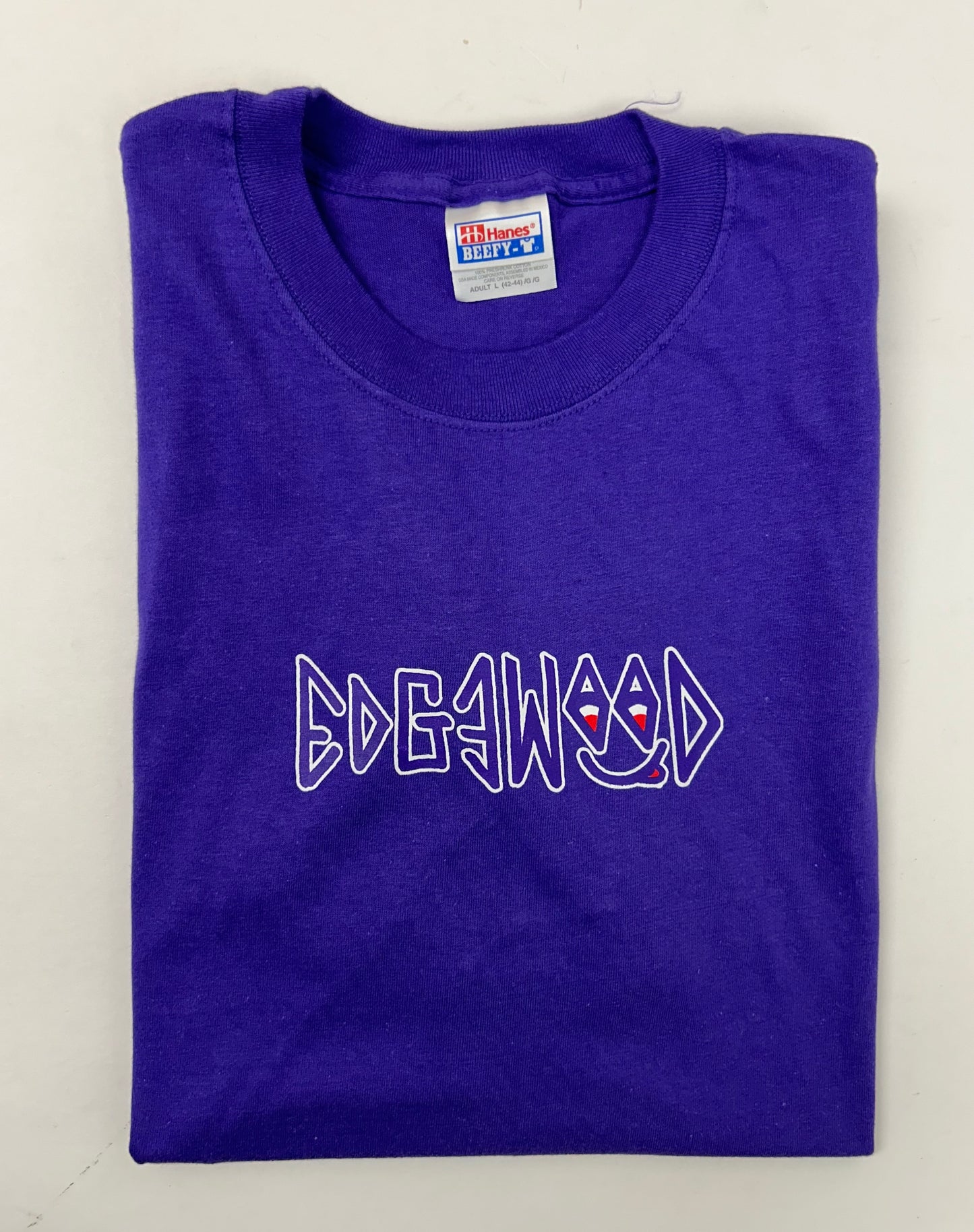Edgewood NJ first edition “Deeper Than The Roots.” Tee Hanes Beefy-T USA/Mexcio 100% Cotton Purple