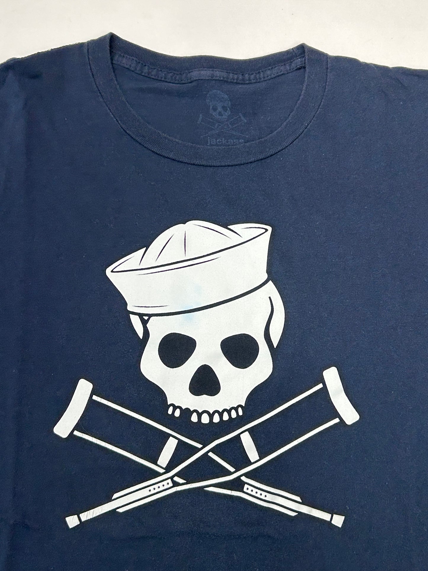 2010s Jackass Skull Logo Tee Navy Large 22x28.25 Inches As Is