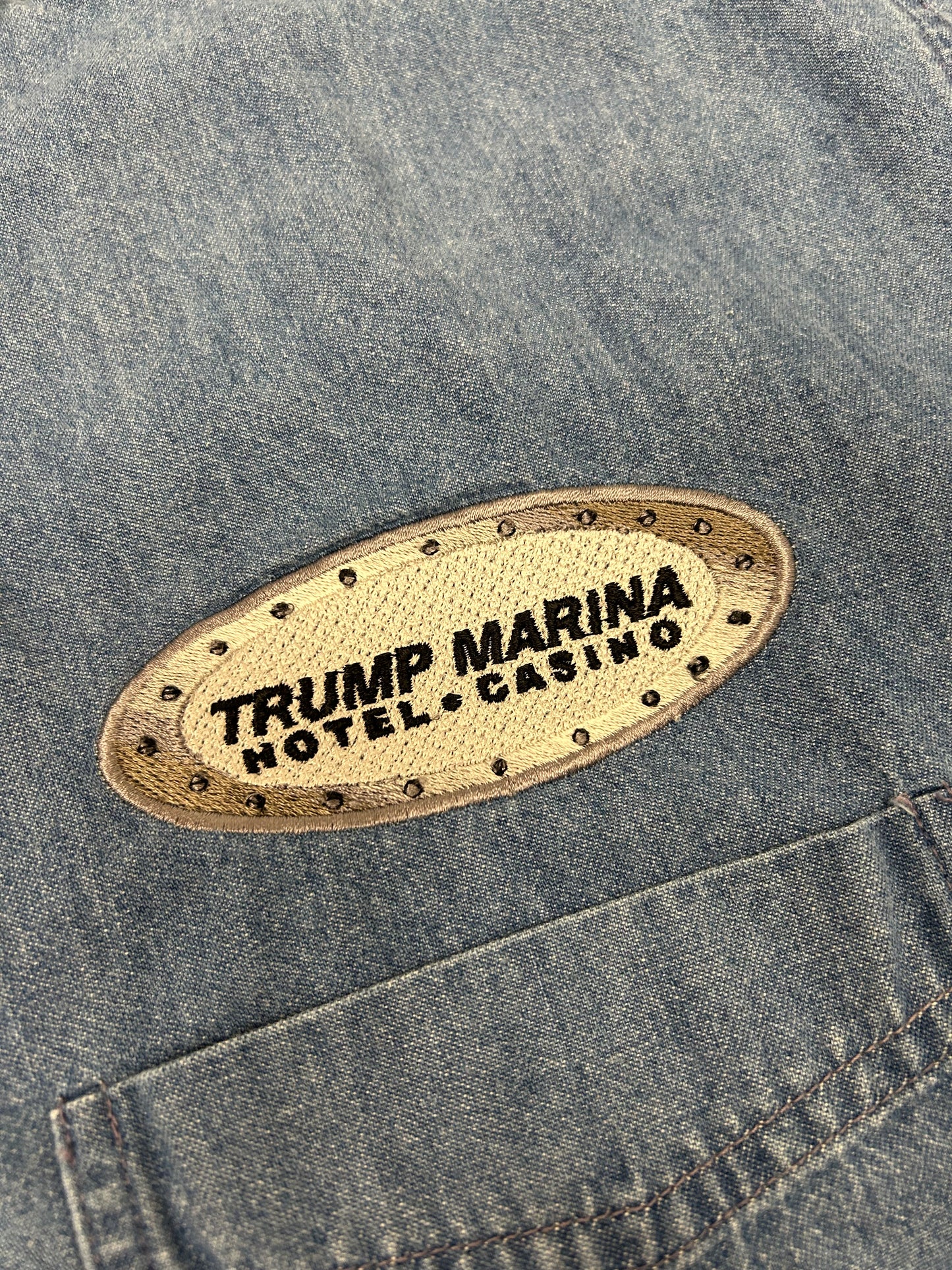 Vintage Trump Marina Hotel Casino Button Up Denim Shirt J. America Medium