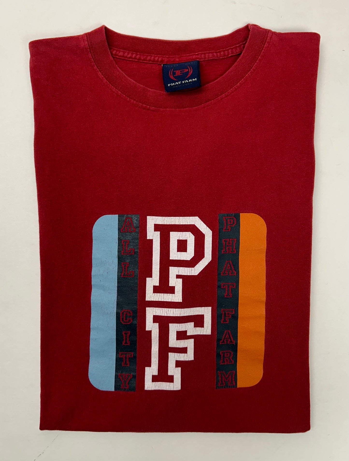 Vintage Phat Farm All City PF Y2K 90s Streetwear Brand Tee USA MADE Red Big XL Can Fit 2XL 25x30.75 Inches