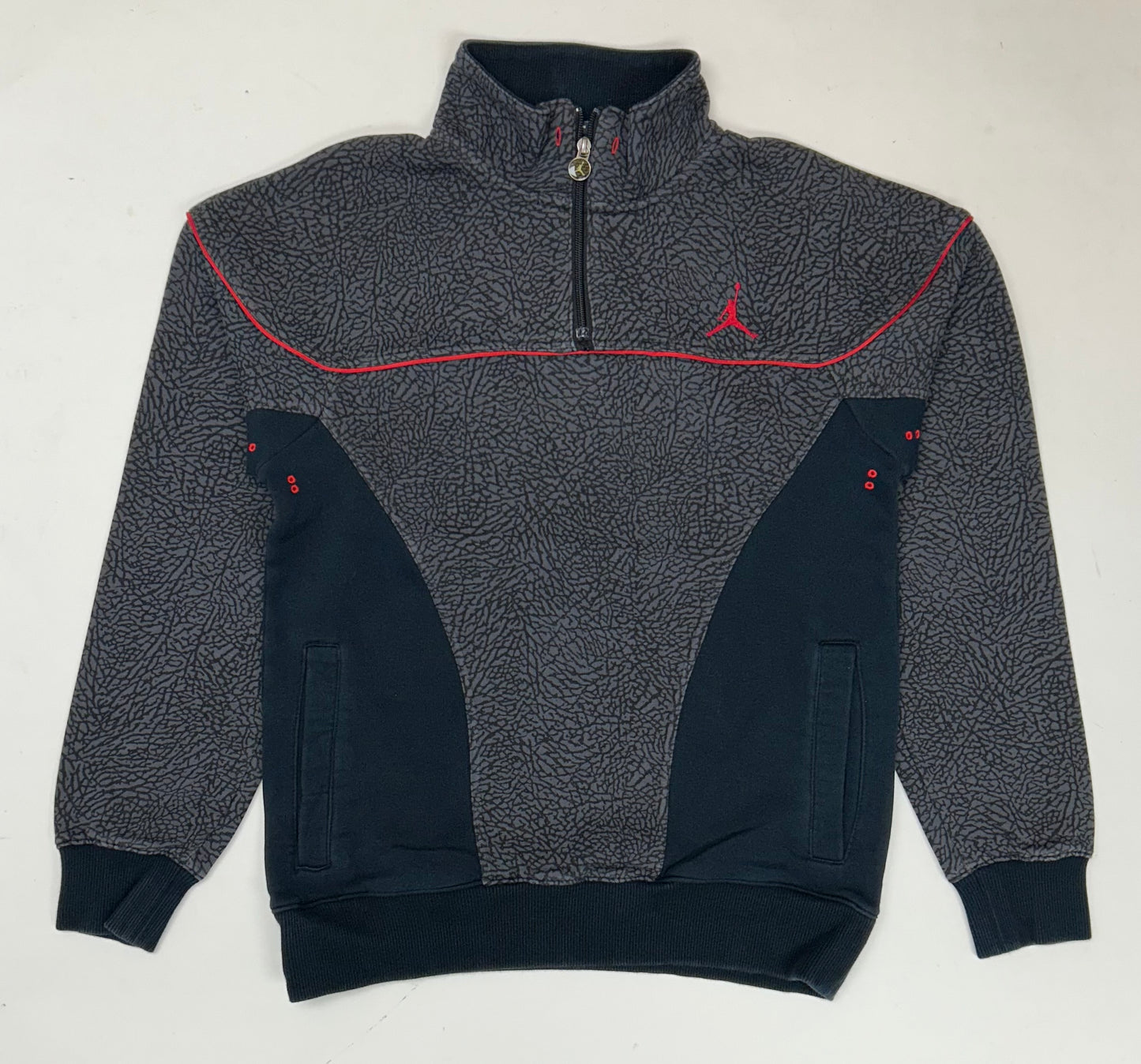 Air Jordan Cement Elephant Print 1/4 Zip Sweatshirt Retro 3 Black Cement Medium 20.5x27 Inches