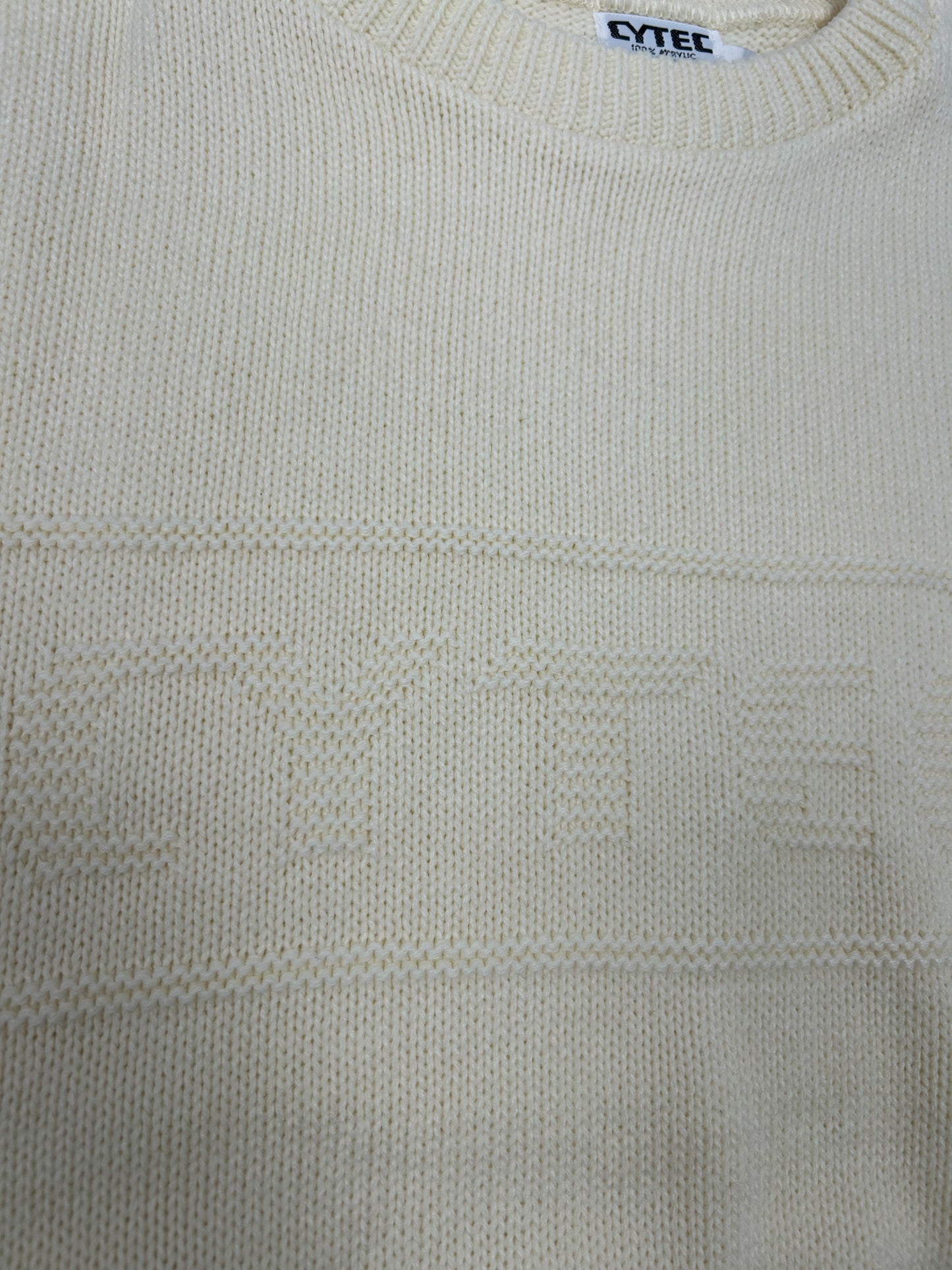 Vintage Cytec Cable Knit Made In USA 100% Acrylic Sweater Cream XL/L 26x28 Inches
