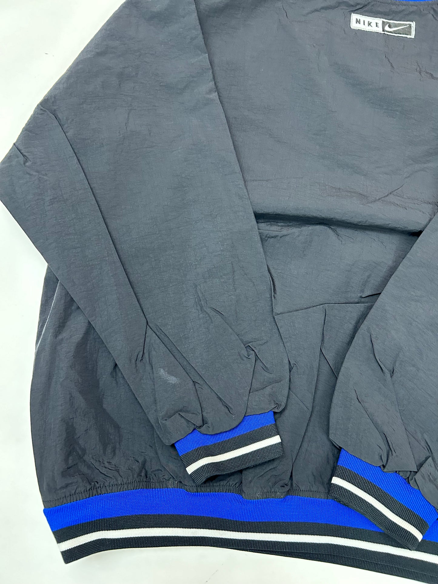 Vintage 90s Nike Swoosh V-neck Pullover Windbreaker Jacket 2XL 29.25x30.5 Inches Blue/Black/White