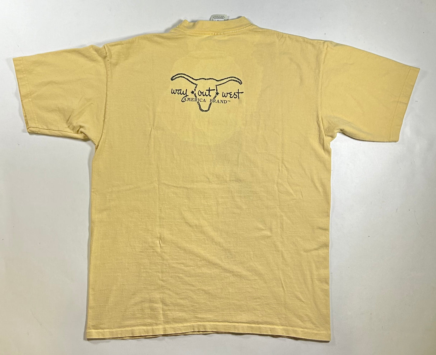Vintage Way Out West American Brand Western Bull Drama Cowboy 1993 Tee XL Fit 23.5x30.25 Inches