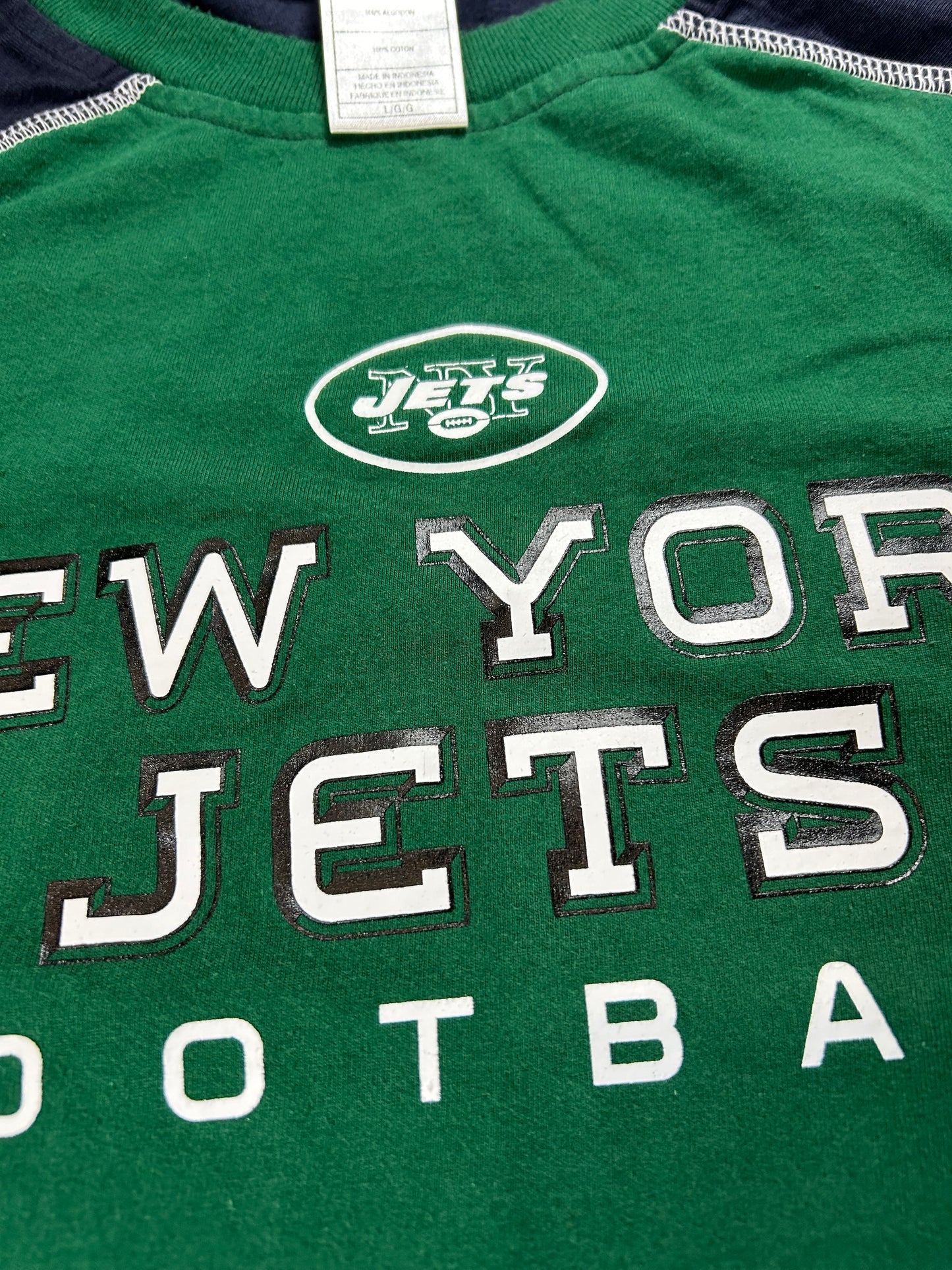 Vintage 2000s NFL RBK New York Jets Football Long Sleeve Tee Large Green/Black 22.5x29.5/30.5 Inches