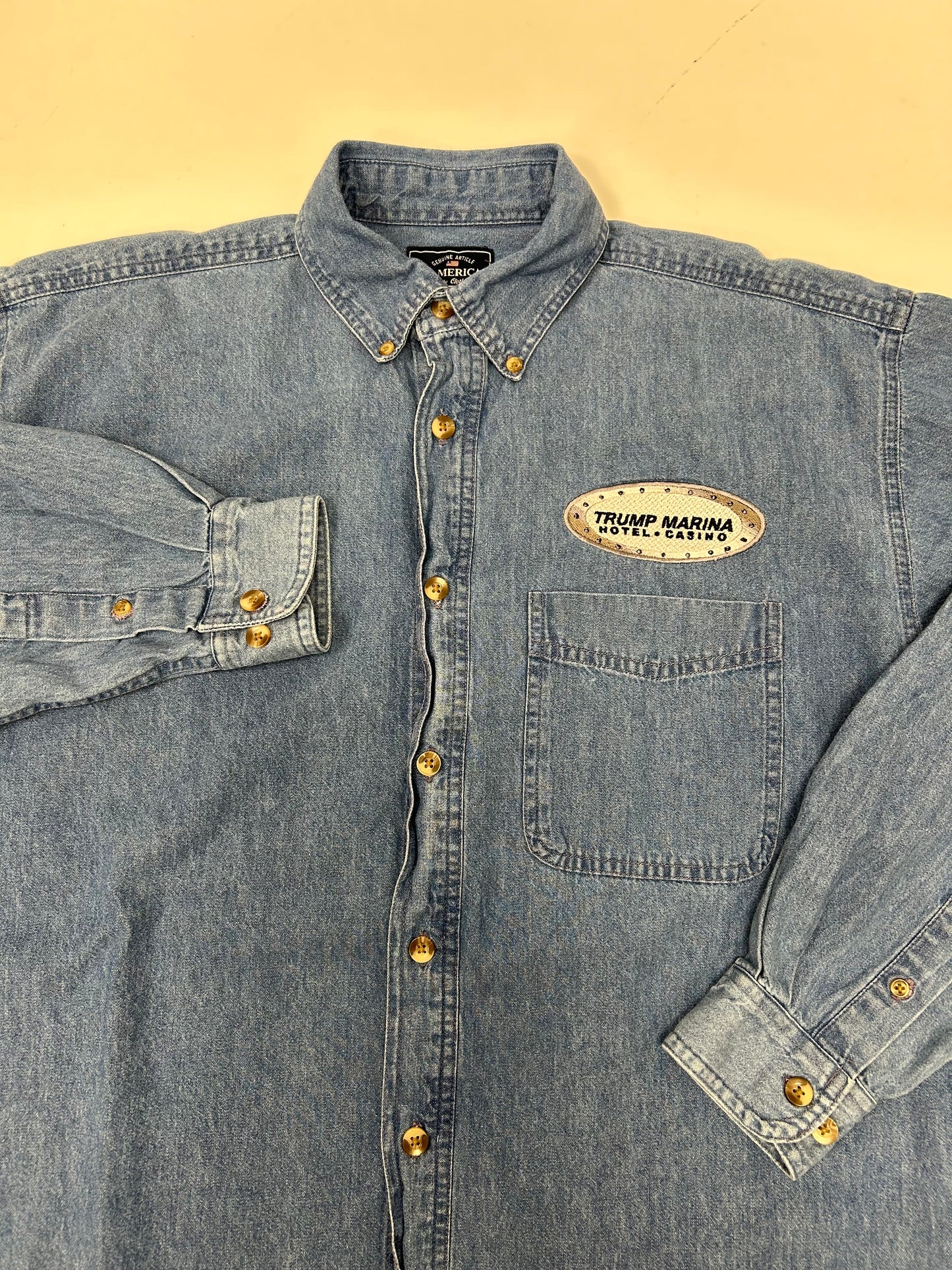 Vintage Trump Marina Hotel Casino Button Up Denim Shirt J. America Medium
