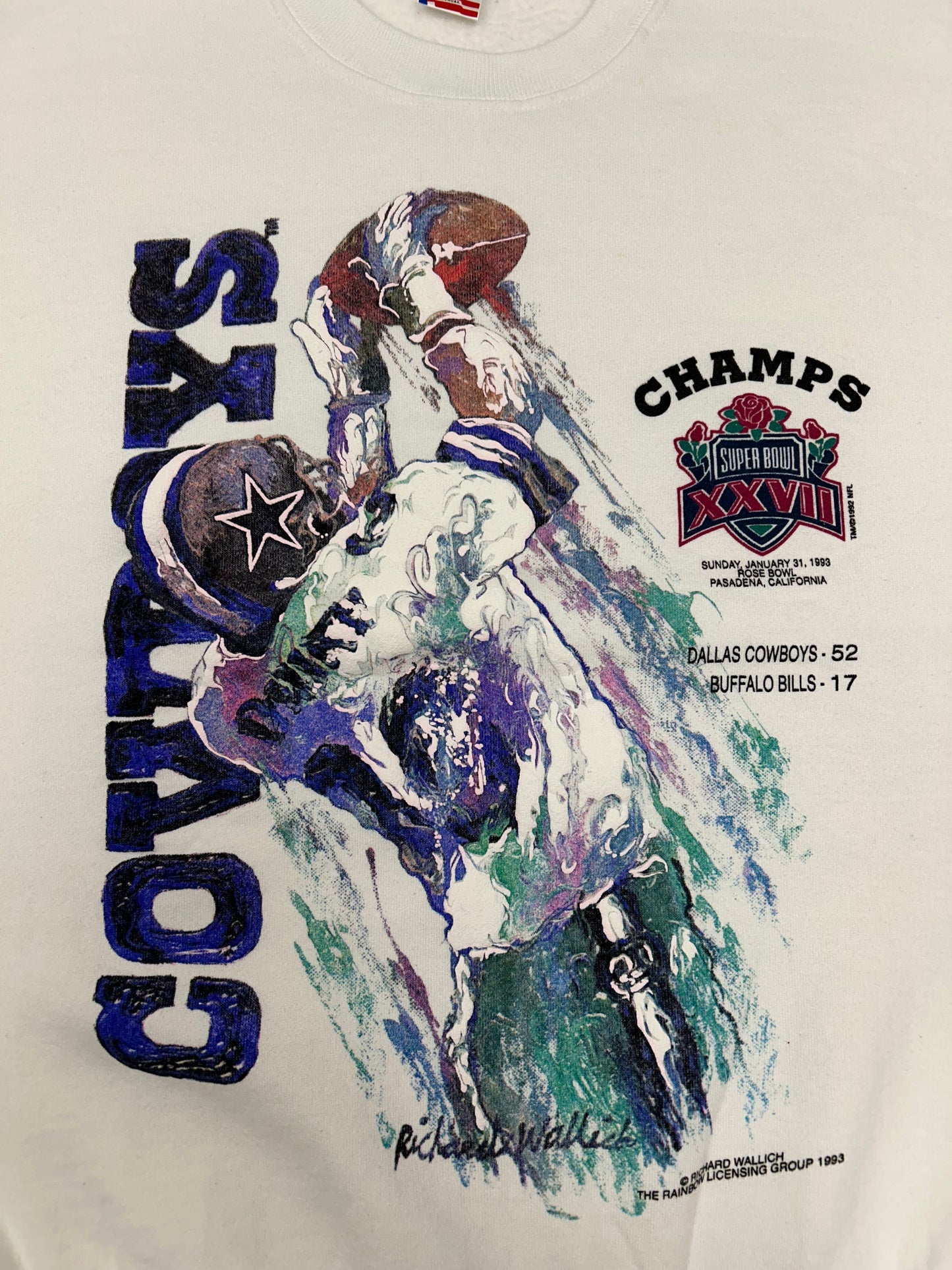 Vintage 1993 Dallas Cowboys NFL Super Bowl XXVII Crewneck Sweatshirt 23.25x28 Inches L/M Fit