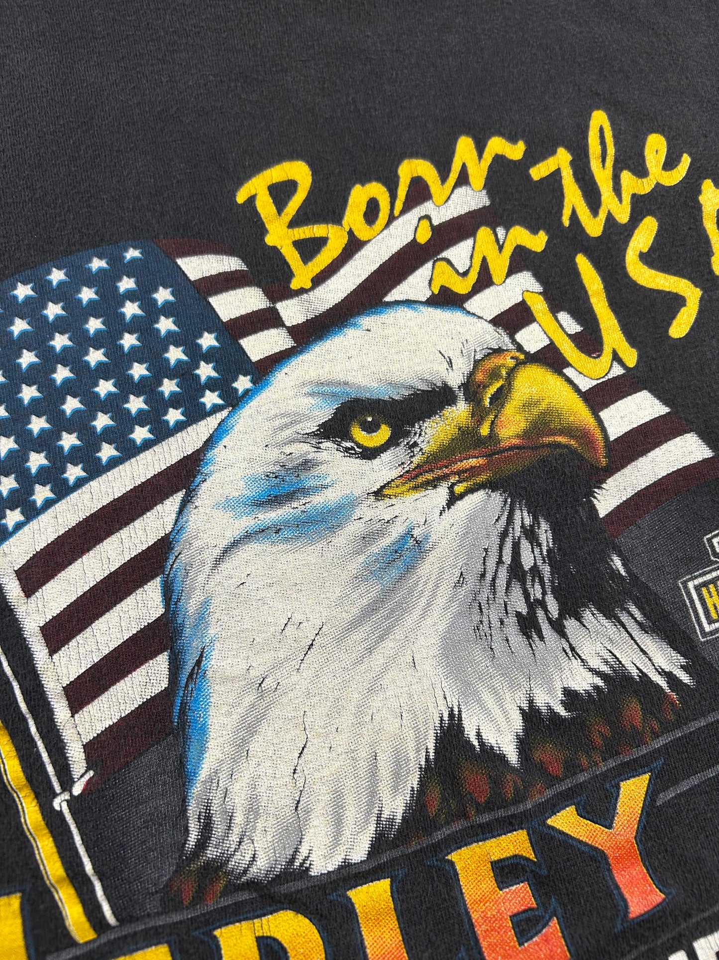 Vintage Harley Davidson Born In In The USA Eagle Citrus Heights California 1986 Tee Large 21.5x29.25 Inches