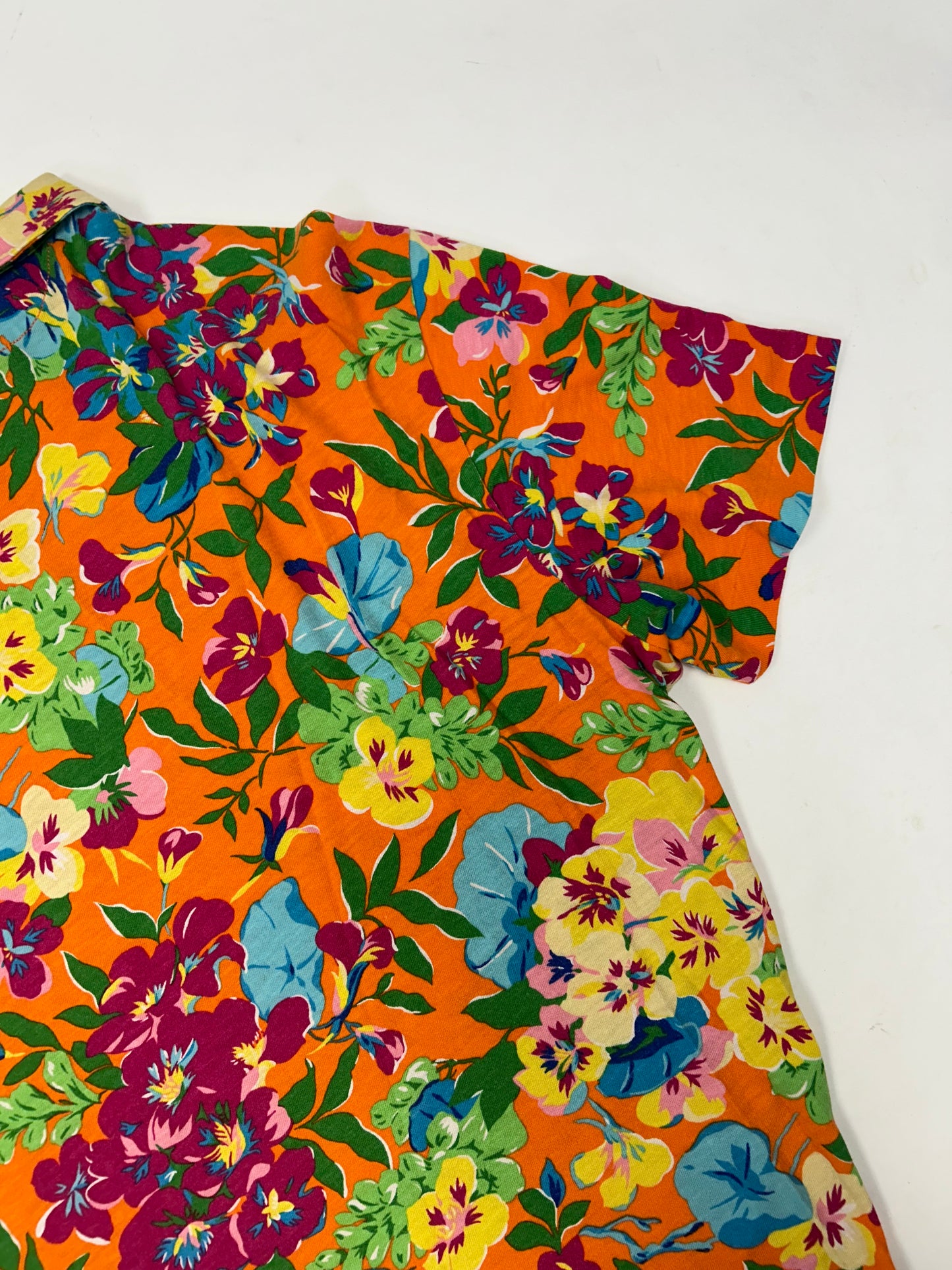 Vintage Polo Ralph Lauren Floral Pattern Hawaiian Polo Shirt XL Orange PCO-22W