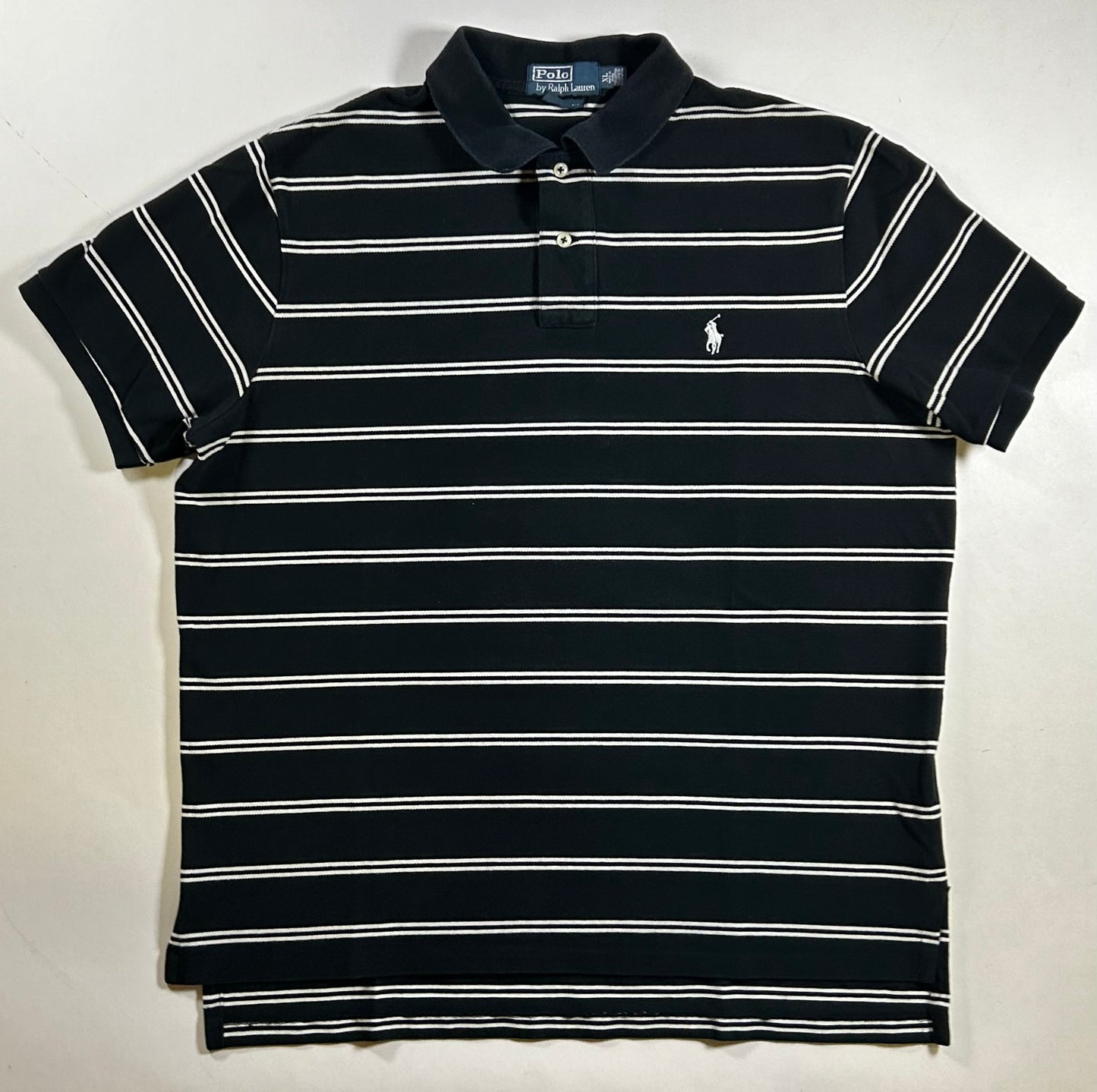 Polo Ralph Lauren Polo Shirt White Pony Logo Black White Striped 23.5x27.5/29.25 Inches