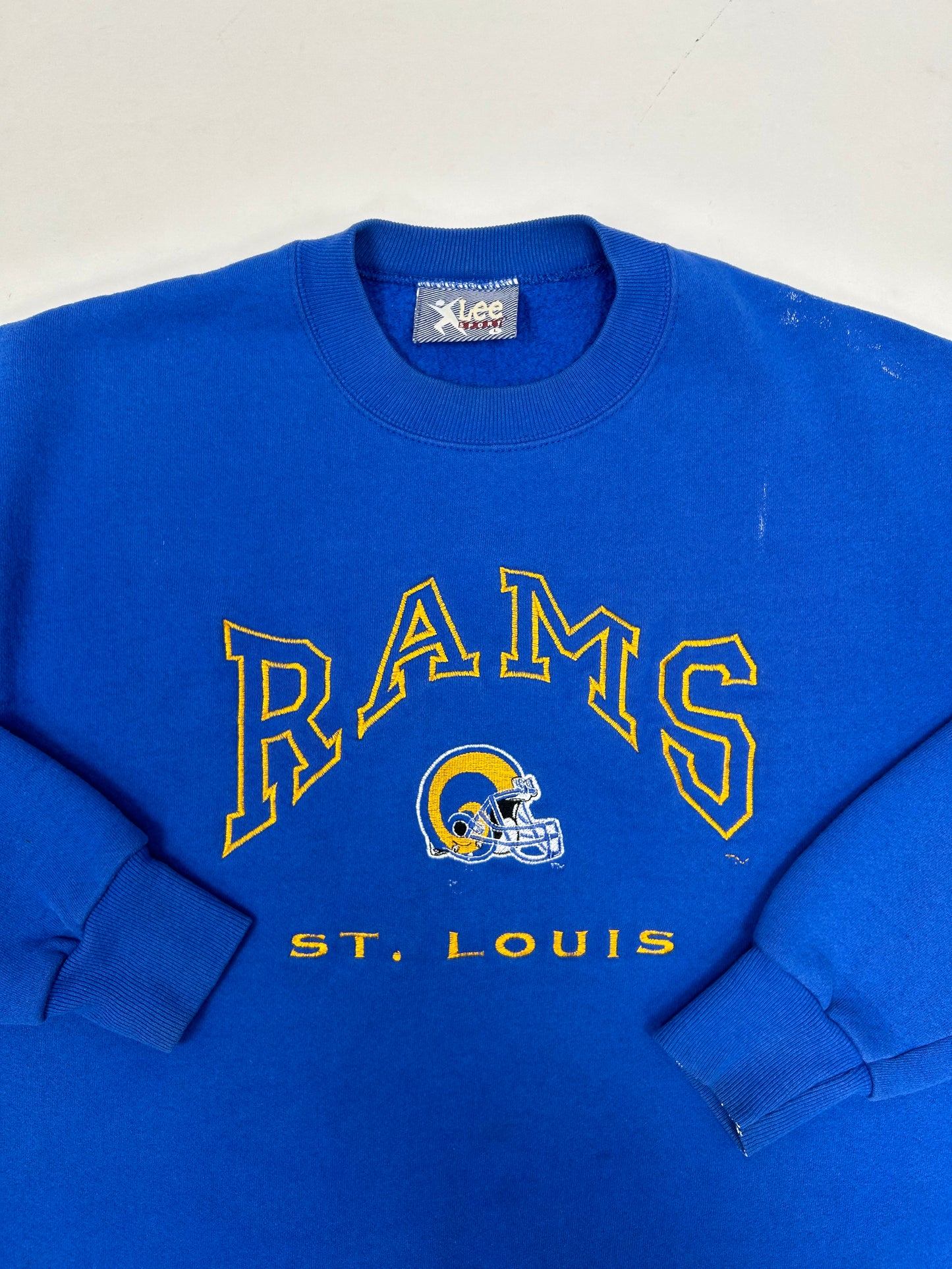Vintage Lee St. Louis Rams NFL Crewneck Has Paint & Marks As Is Large/Medium 24.5x27.75 Inches