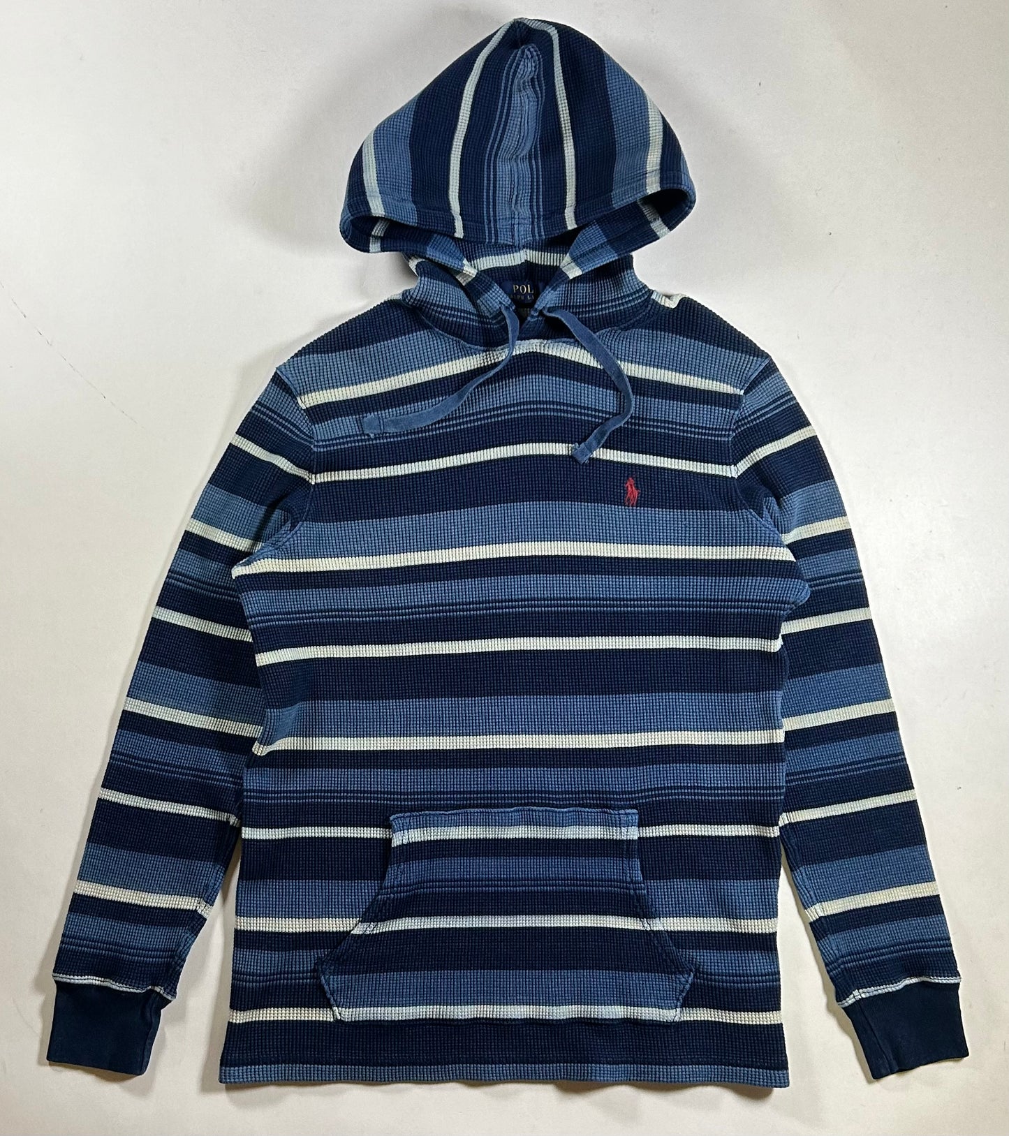 Polo Ralph Lauren Striped Waffle Knit Pullover Hoodie Sweatshirt 20.5x28.5 M/S Fit