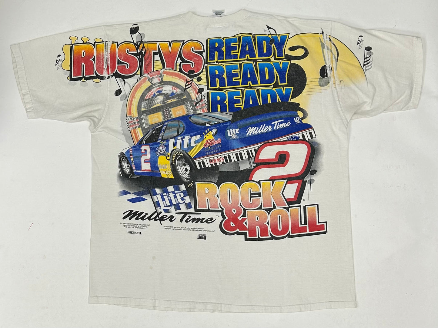 Vintage NASCAR Rusty Wallace Elvis Presley  All Over Print T Shirt AOP Mens 2XL 26x30.5 Inches