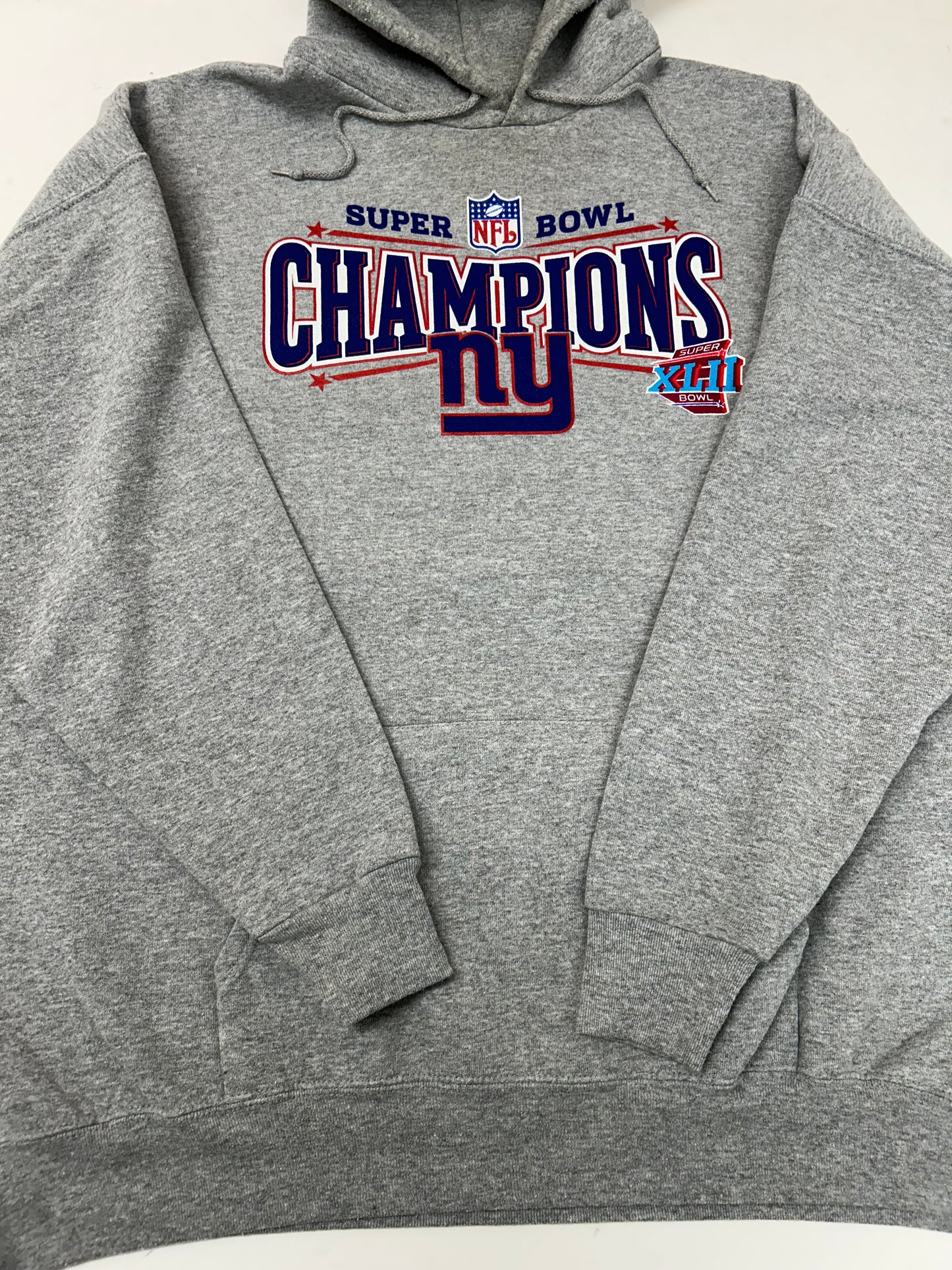 NFL Super Bowl XLII Champion New York Giants Hooded Sweatshirt 2XL/XL Fit 30x30.5 Inches