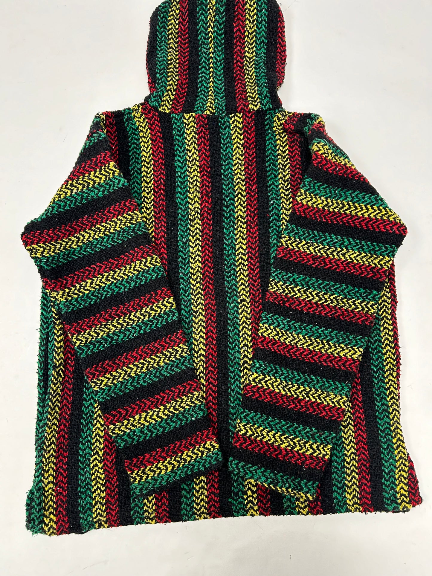 BAJA JOE Drug Rug Rasta Woven Knit Sweater Hoodie Jamaca Tagged Small Mexico