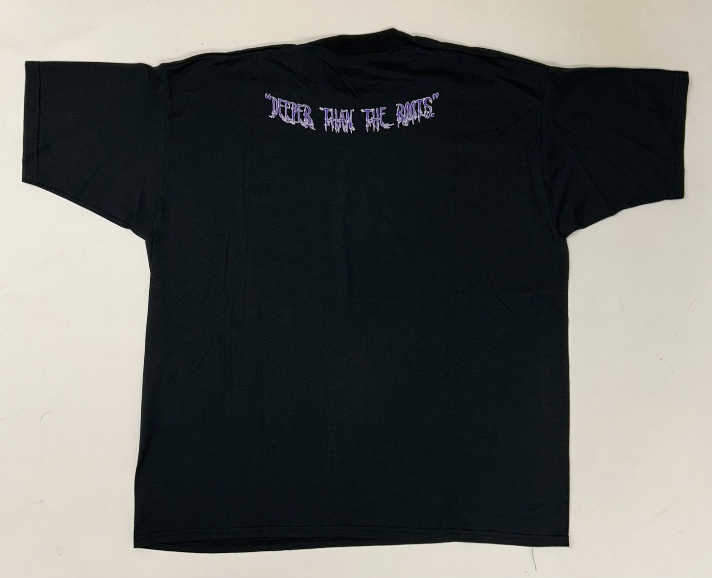 Edgewood NJ first edition “Deeper Than The Roots.” Tee 2XL 25.75x31.25 Early 00s Late 90s Fruit Of The Loom Best 50/50 Blend Assembled In Honduras Of USA