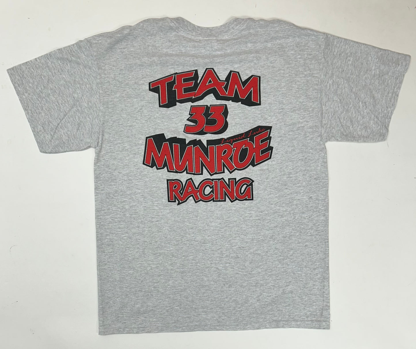 Vintage 2000s Liquid Like Team 33 Munroe Racing Car Tee Large 21.5x29 Inches Gray